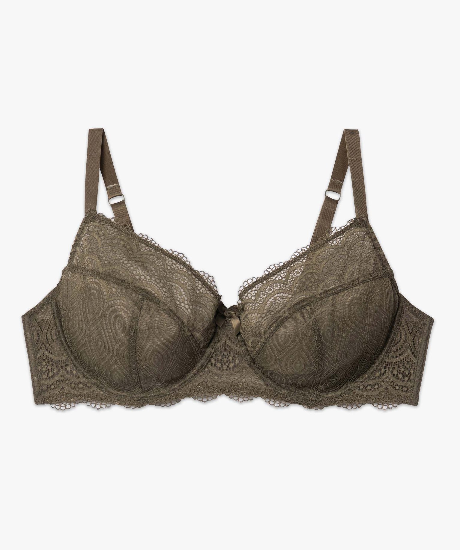 Soutien-gorge emboitant grande taille à armatures en dentelle kaki | GEMO