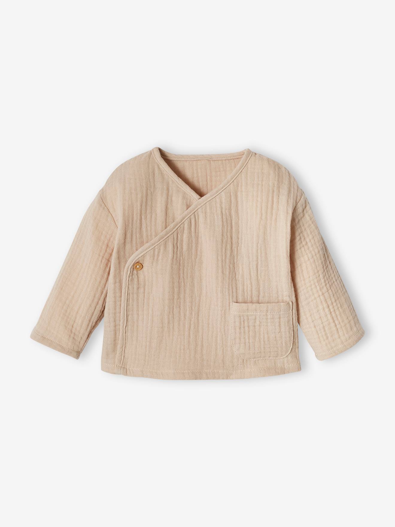 Brassière naissance en gaze de coton bébé personnalisable beige