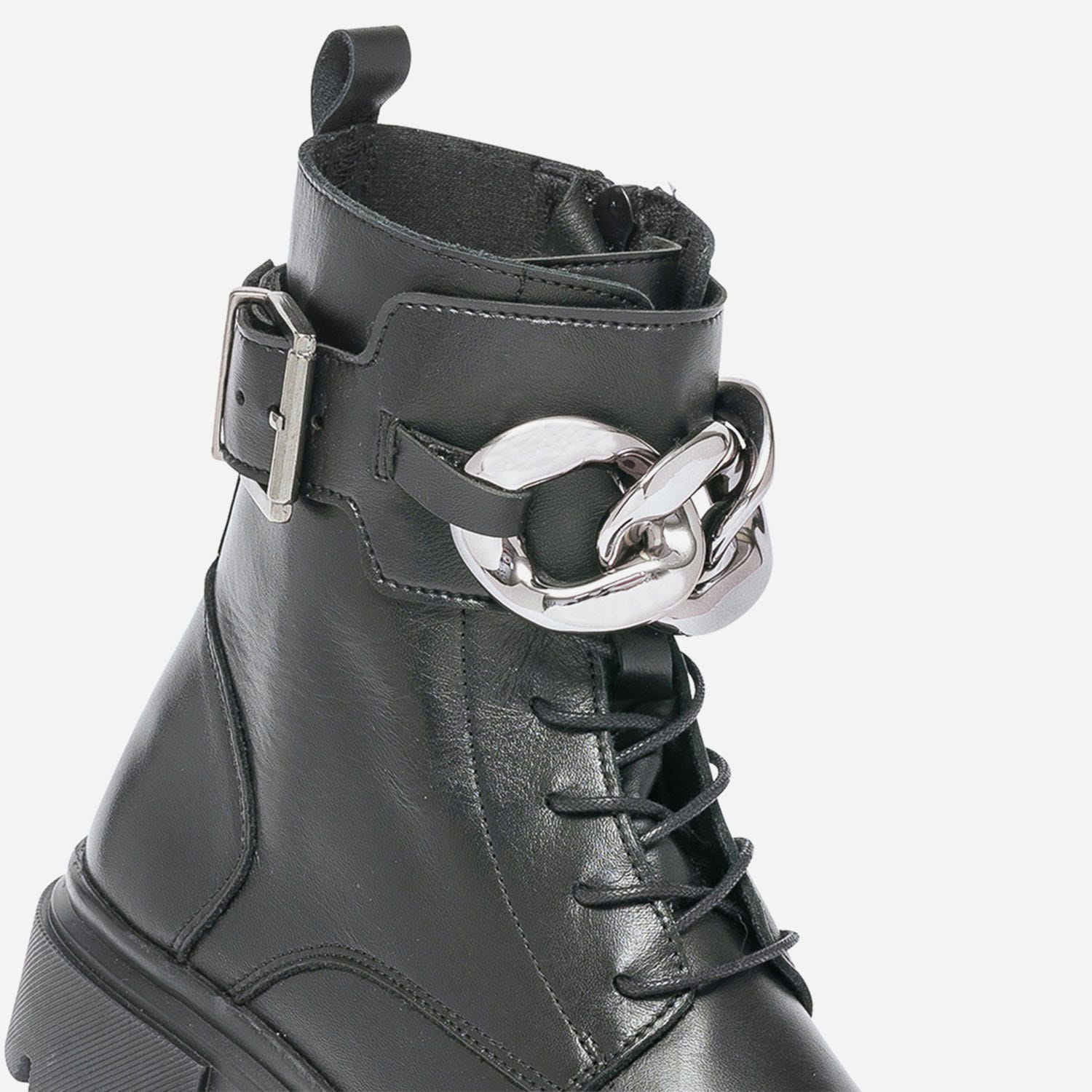 Bottine TEXTO noire en cuir avec maxi chaîne
