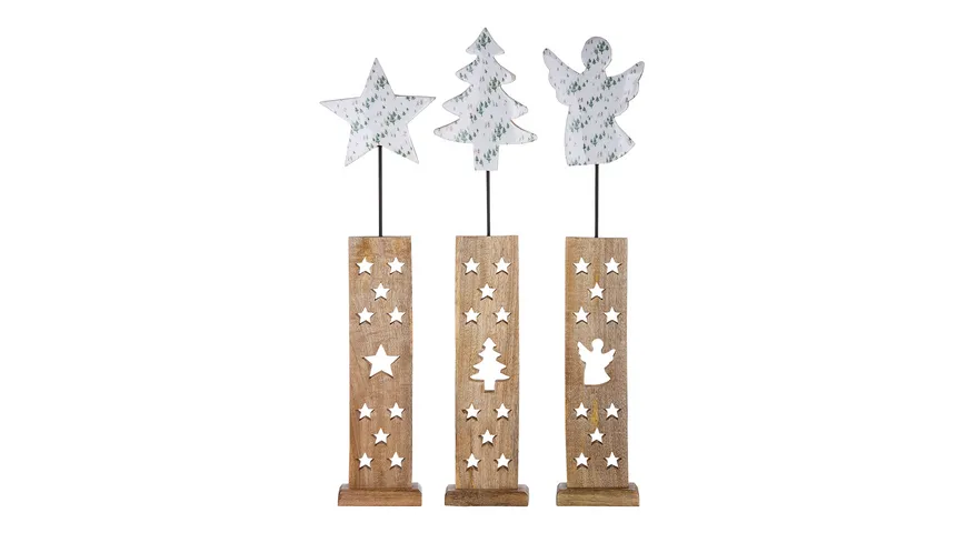GILDE Holz Standrelief Winterkinder H=72cm naturfarben, weiß