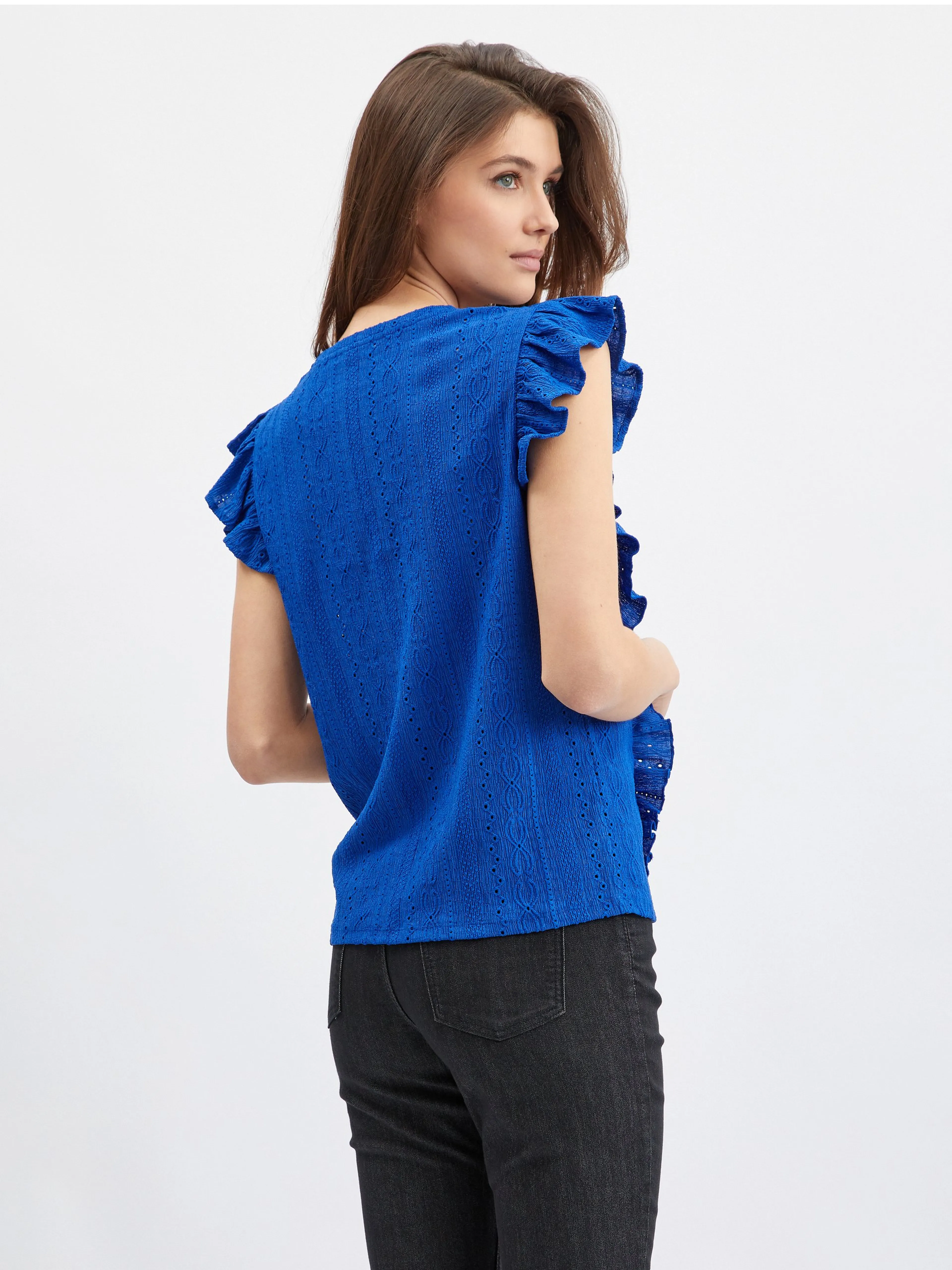 Blaues Damenshirt mit Rüsche ORSAY