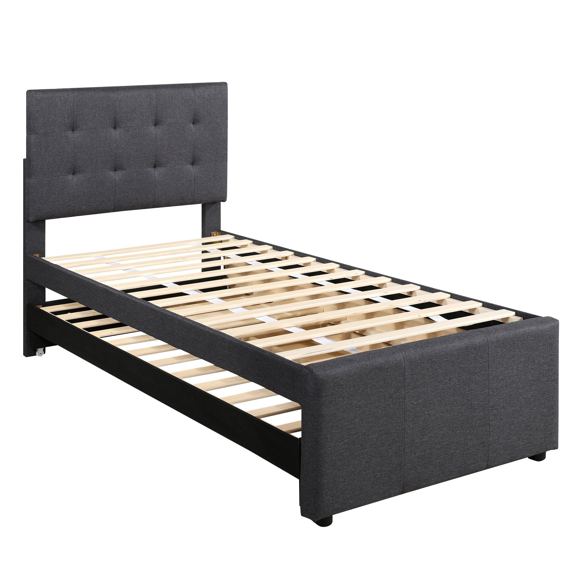 Ulife Polsterbett Doppelbett ausziehbares Bett Familienbett, Verstellbares Kopfteil, mit drei Schubladen, 90 x 200 cm