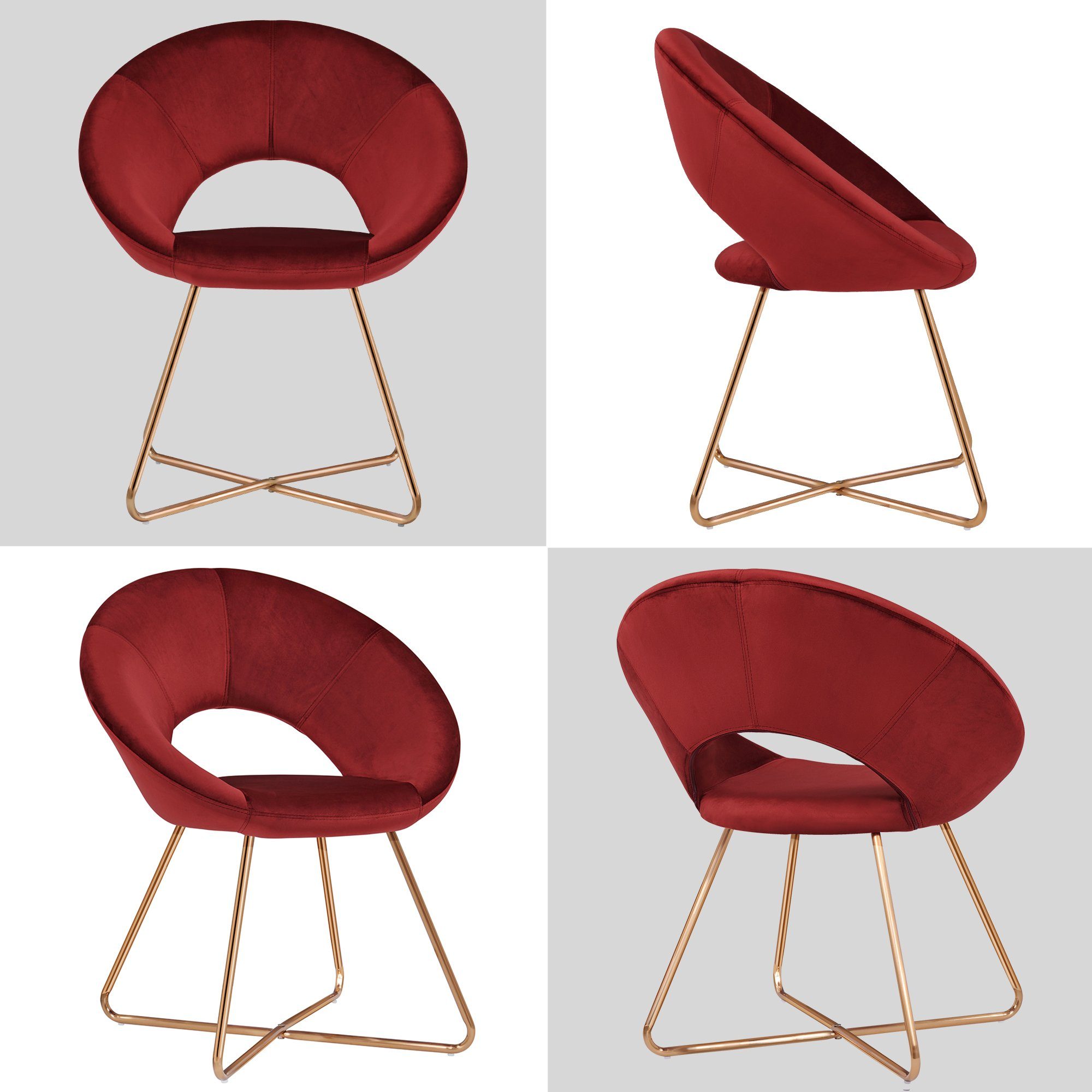 Duhome Loungesessel, Esszimmerstuhl Wohnzimmerstuhl aus Samt, Polsterstuhl Sessel, Gold Metallbeine