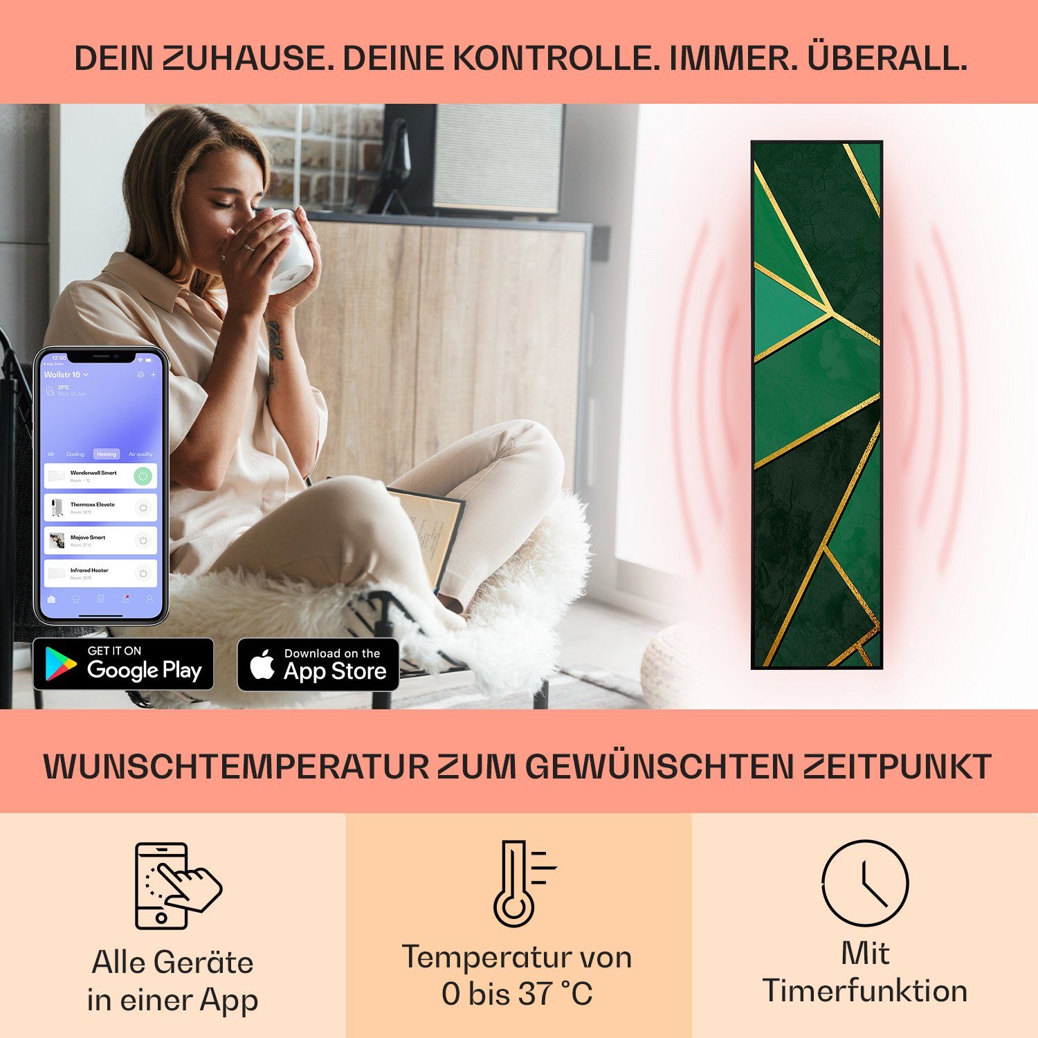 Klarstein Heizkörper Wonderwall Air Art Smart 350W, elektrische Infrarotheizung mit Thermostat Bild elektrische Heizung