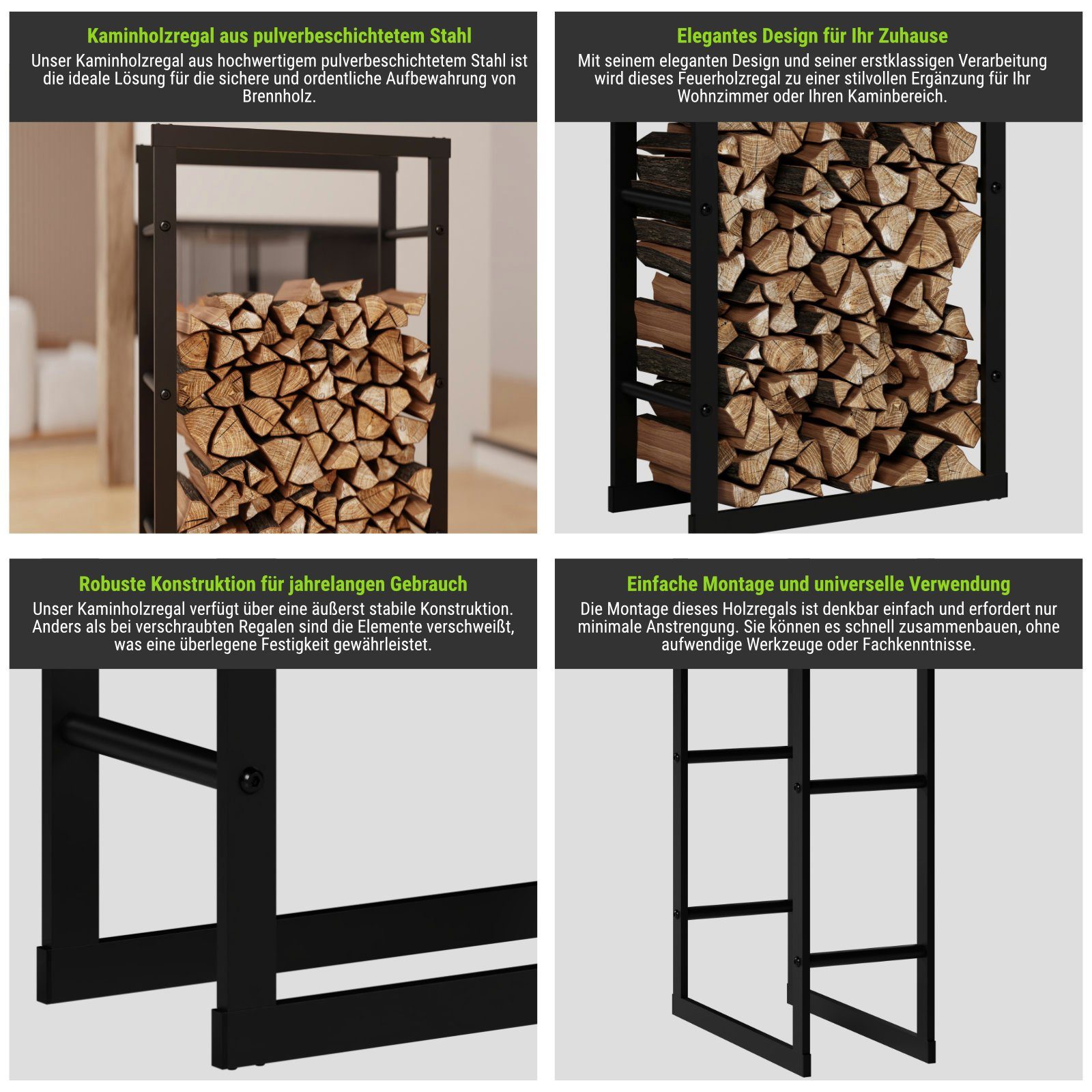 HAGO Kaminholzregal Kaminholzregal 60x100x25cm Feuerholzregal Brennholz Ständer Ablage