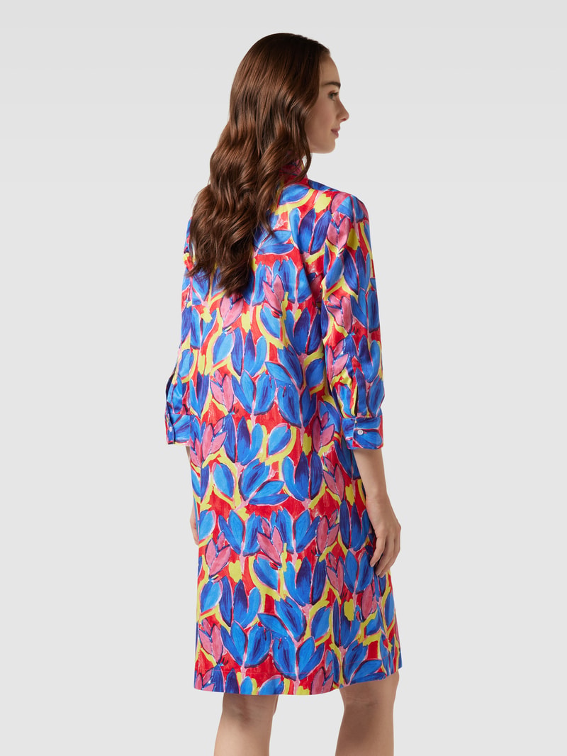 Hemdblusenkleid mit floralem Allover-Muster in royalblau