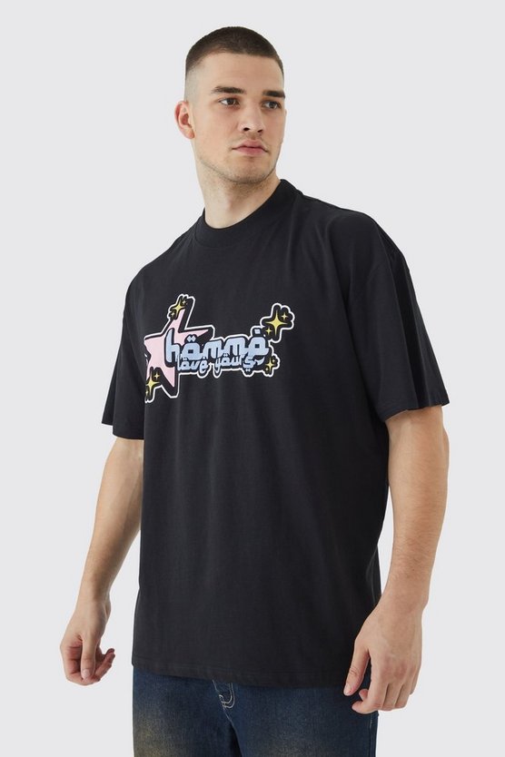 Tall Oversize T-Shirt mit Homme Love Yours Print