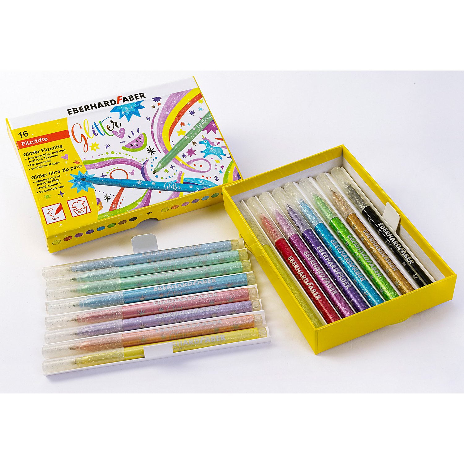 Glitzer-Filzstifte, bunt + pastell, 16 Stifte
