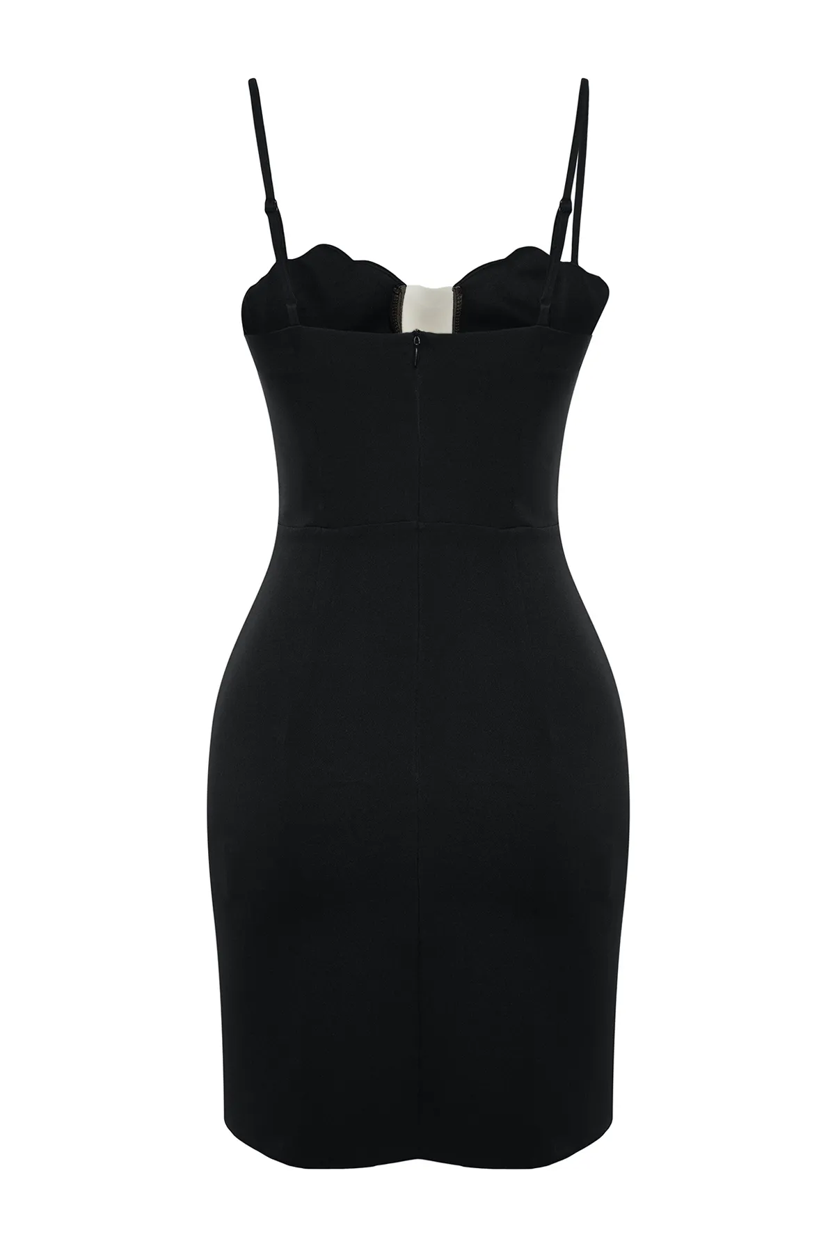 Trendyol Collection  Schwarzes, figurbetontes, elegantes Abendkleid mit gewebtem Tülldetail TPRSS23EL00578