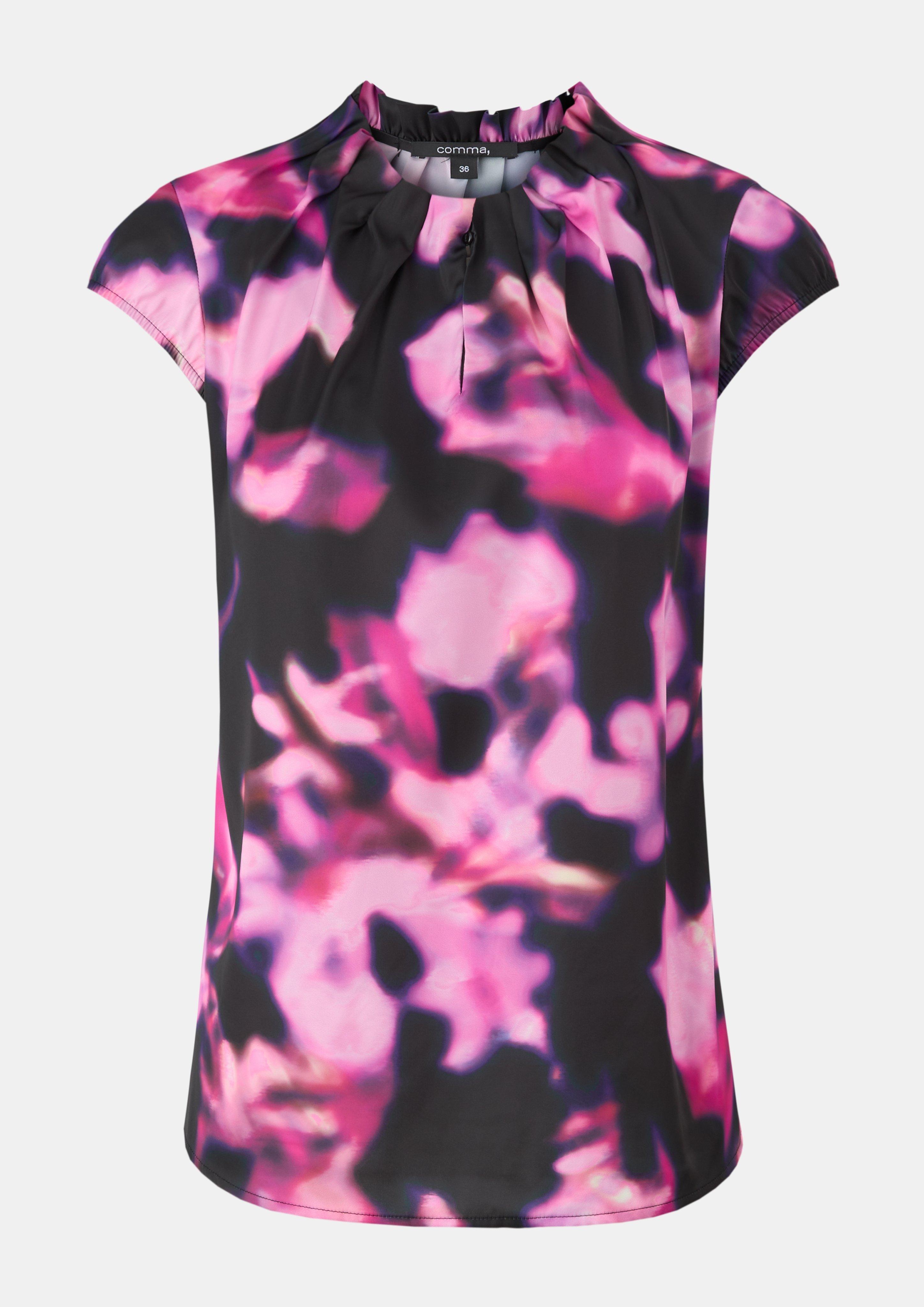 Satinbluse mit All-over-Print - fuchsia