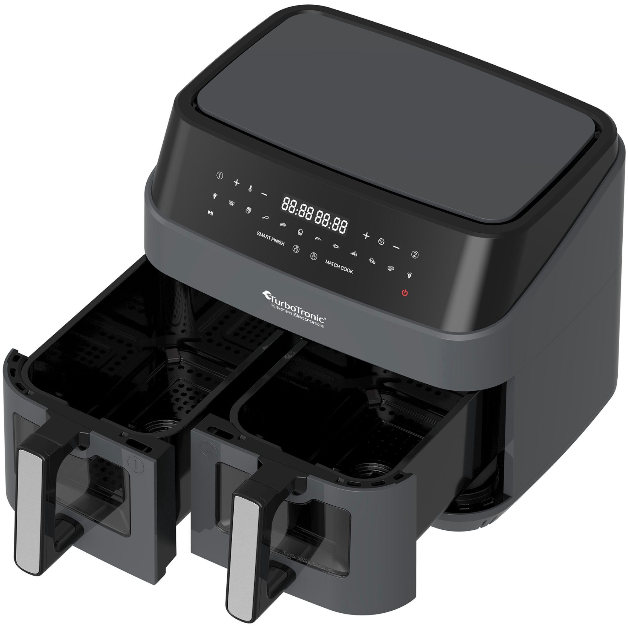 TurboTronic by Z-Line Heißluftfritteuse XXL Doppelkammer 2x 4,5 Liter, 50°C - 200°C, Power, dual, Camping, 1600 W, Fritteuse ohne Fett, digitaler doppel Airfryer Fettfrei