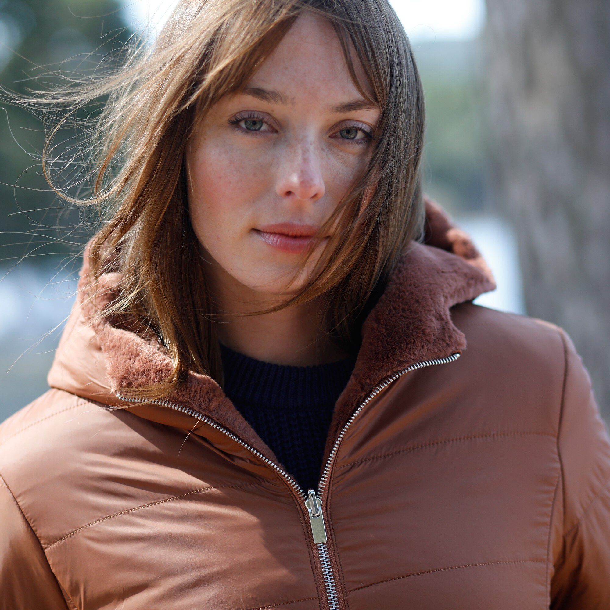Veste fausse fourrure réversible en doudoune