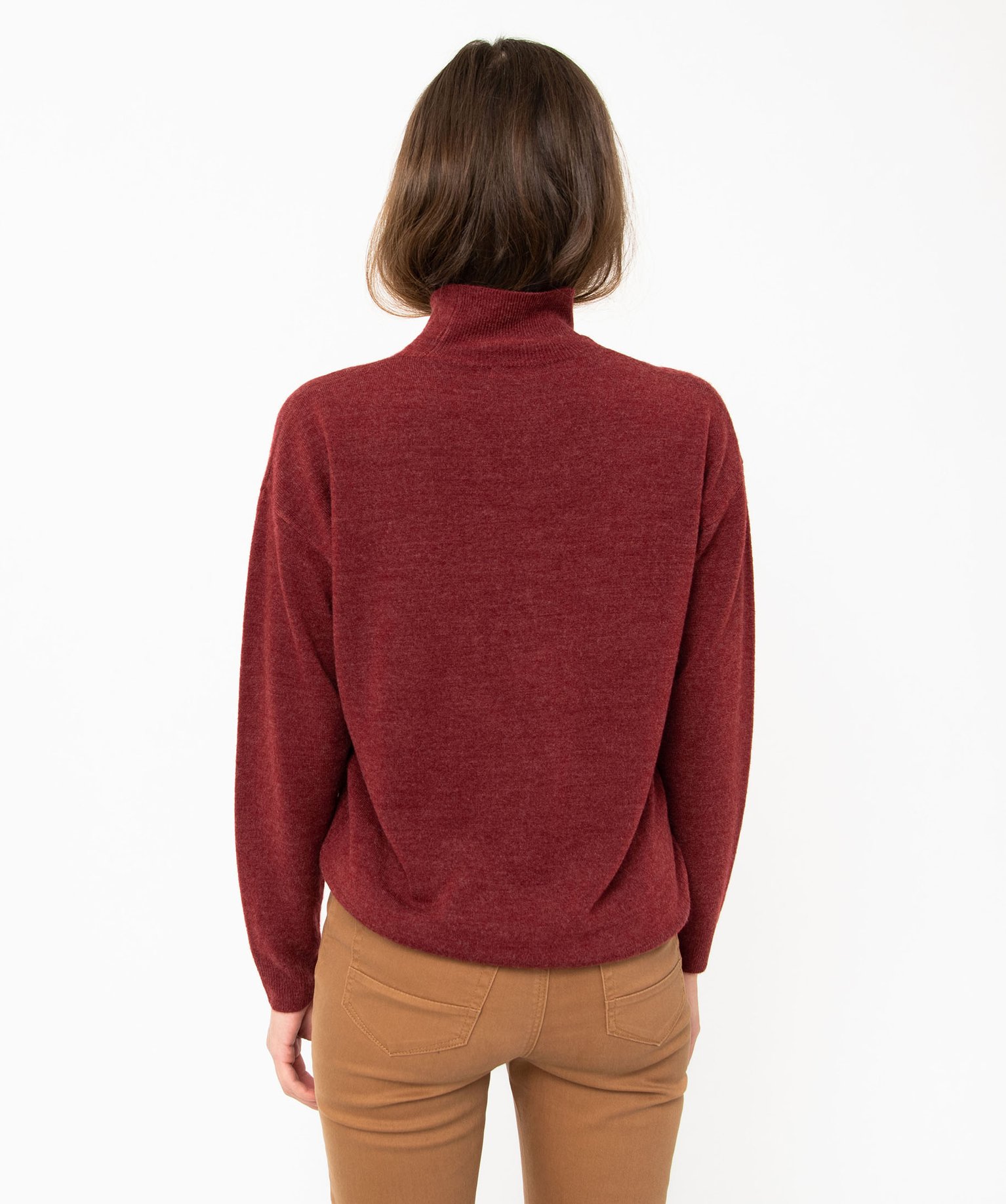 Pull à col montant en maille fine femme bordeaux | GEMO