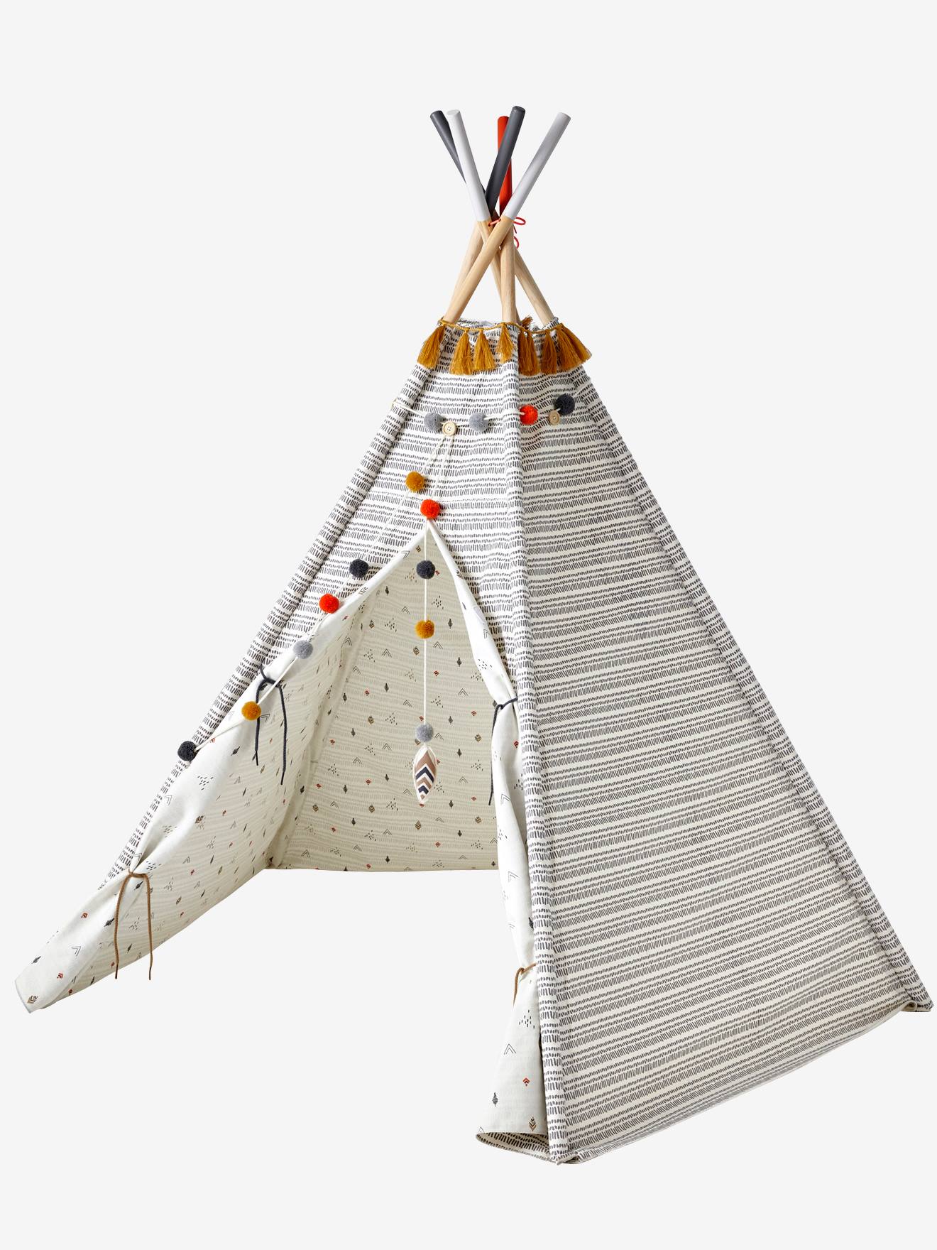 Vertbaudet Kinder Spielzelt GERONIMO, wendbares Tipi mit Holzstangen, FSC - mehrfarbig