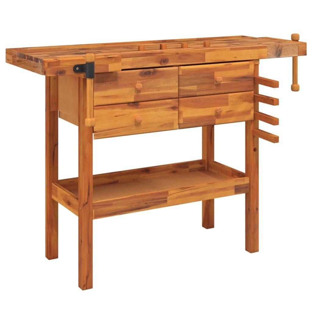 vidaXL Werkbank Werkbank mit Schubladen Schraubstöcken 124x52x83 cm Akazienholz, (1-tlg)