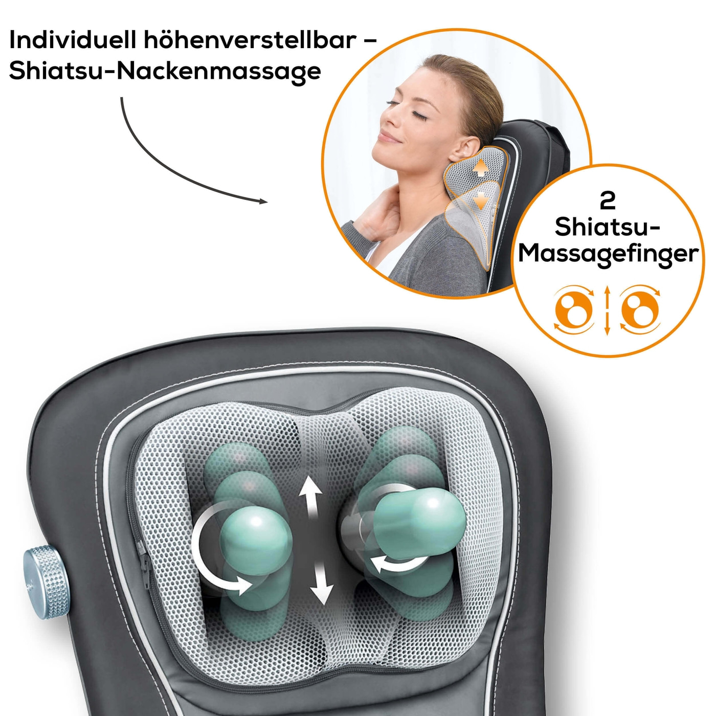 Beurer Shiatsu-Sitzauflage MG 260 HD-2-in-1-Sitzauflage Massagegrät für punktuelle Massage, Roll-, Nacken- & Rückenmassage