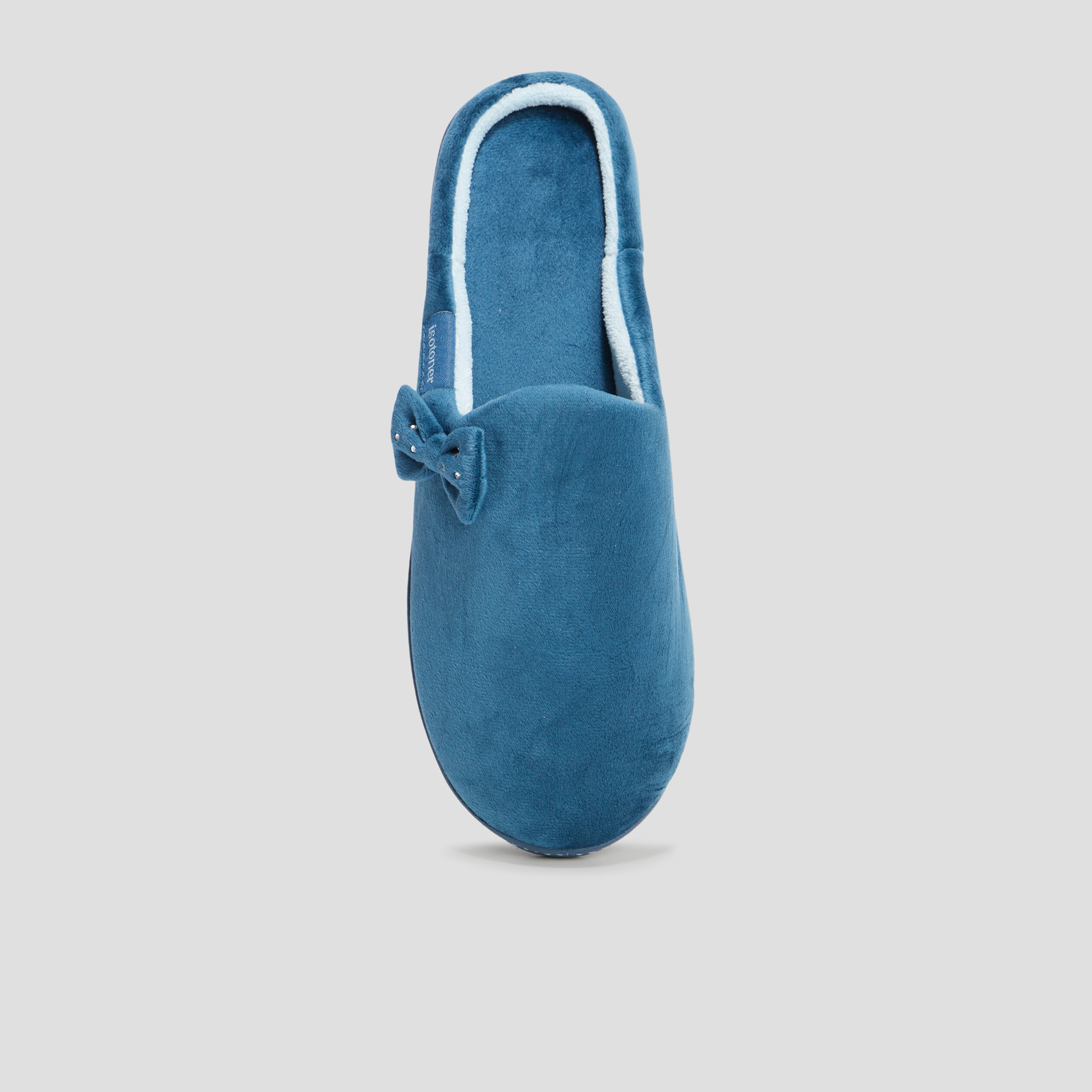 Chaussons mules velours Isotoner bleu canard femme | La Halle