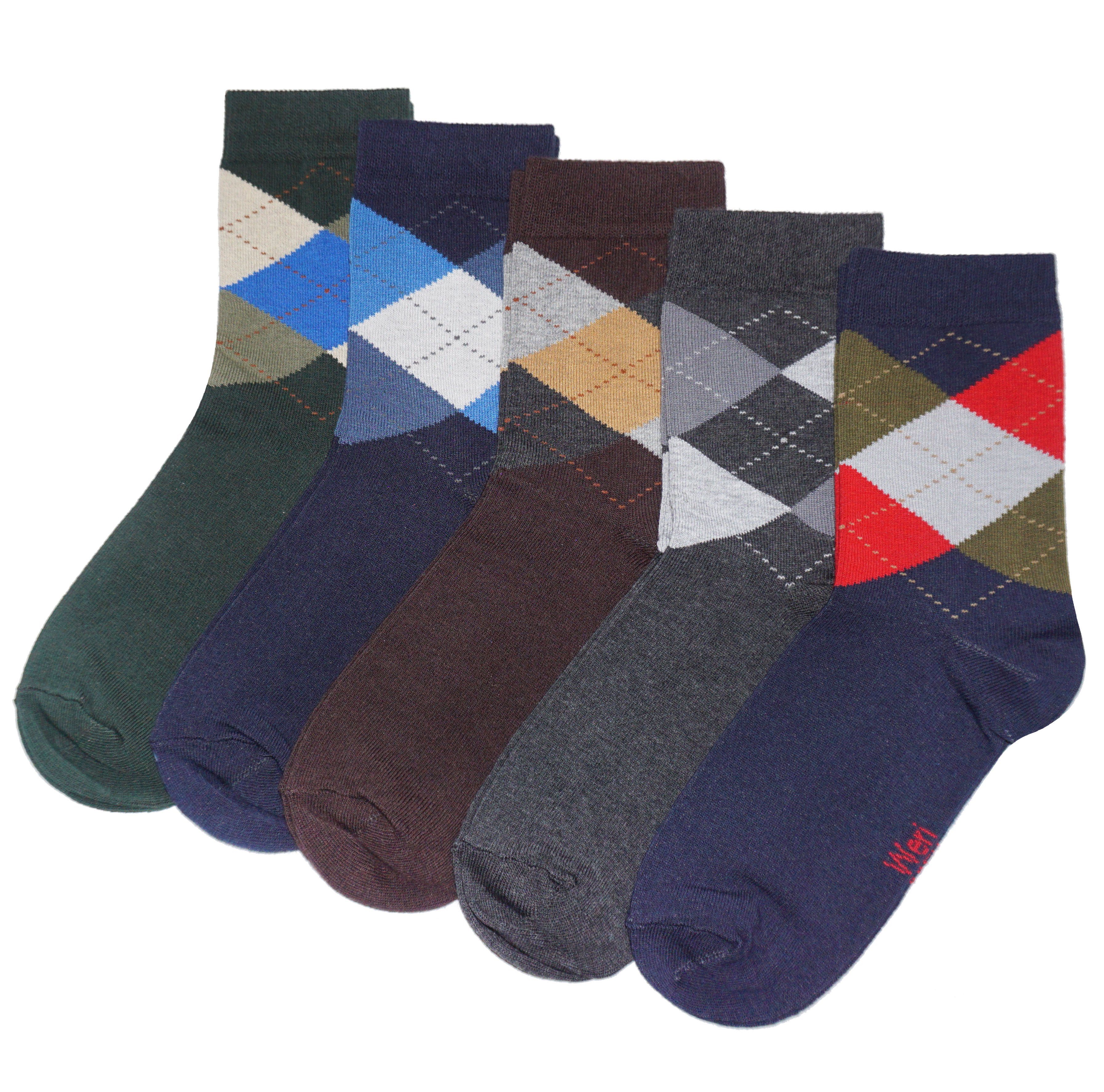 WERI SPEZIALS Strumpfhersteller GmbH Basicsocken Kinder Socken 5-er Pack >>Schottischer Diamant<< aus Baumwolle (Set) 5er-Pack