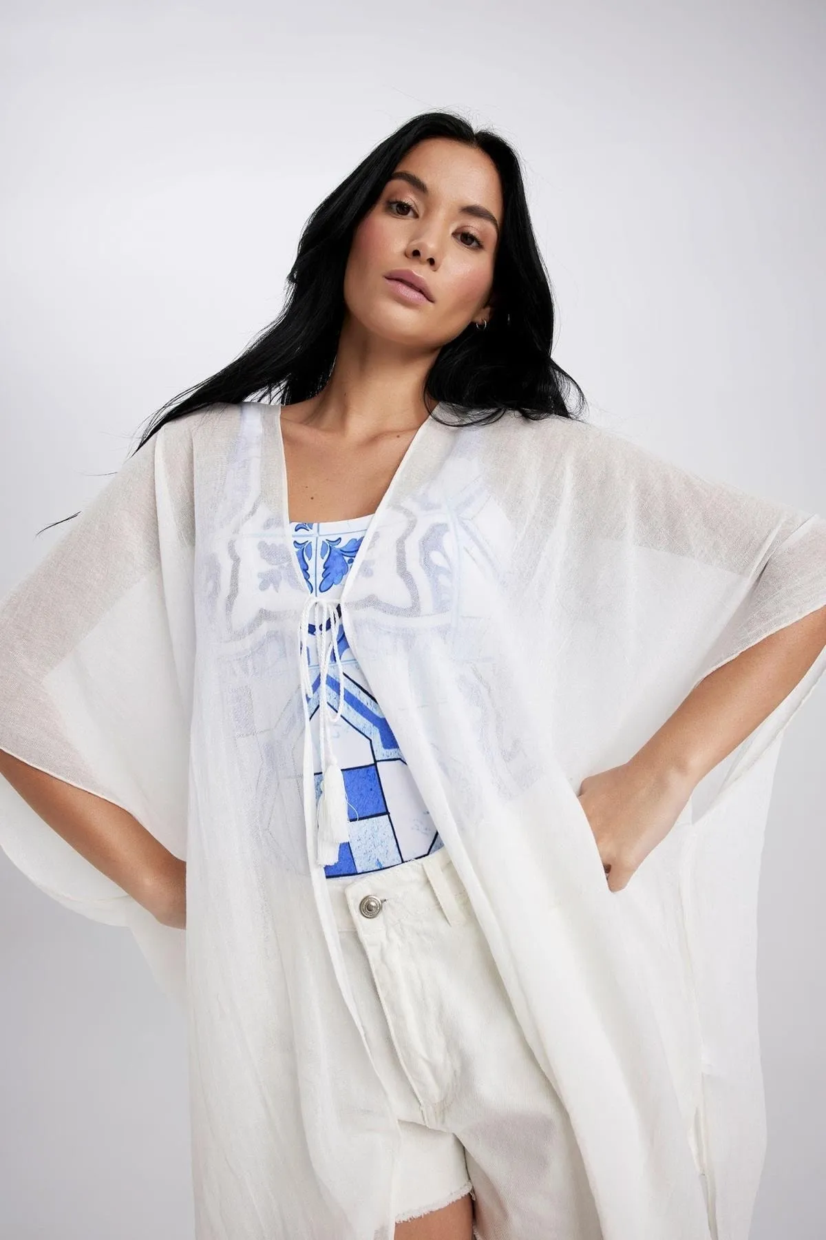 DeFacto  „Fall In Love“-Kimono aus 100 % Baumwolle mit normaler Passform