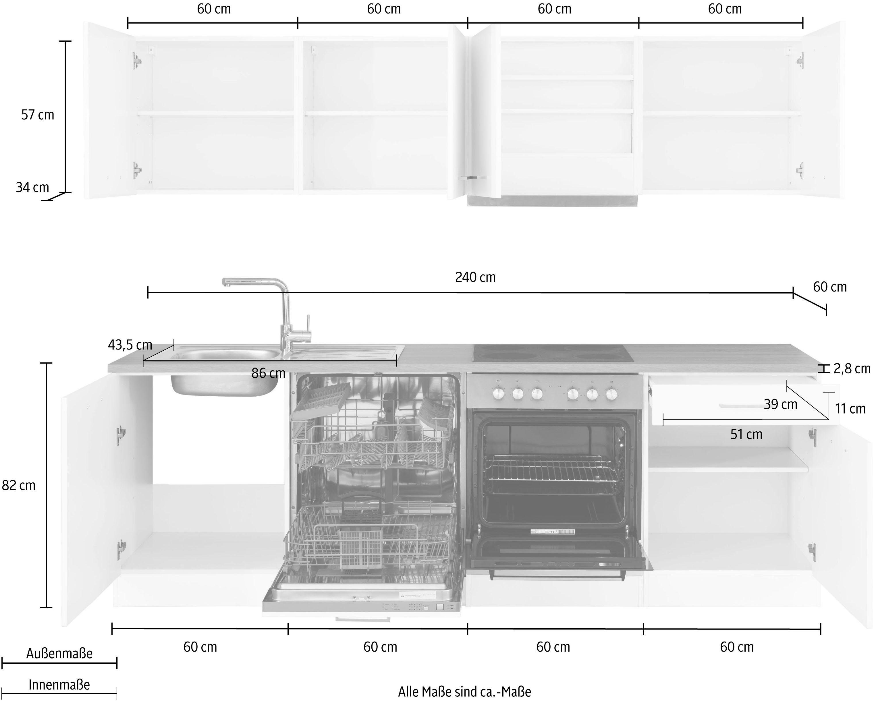 HELD MÖBEL Küchenzeile Visby, mit E-Geräten, Breite 240 cm