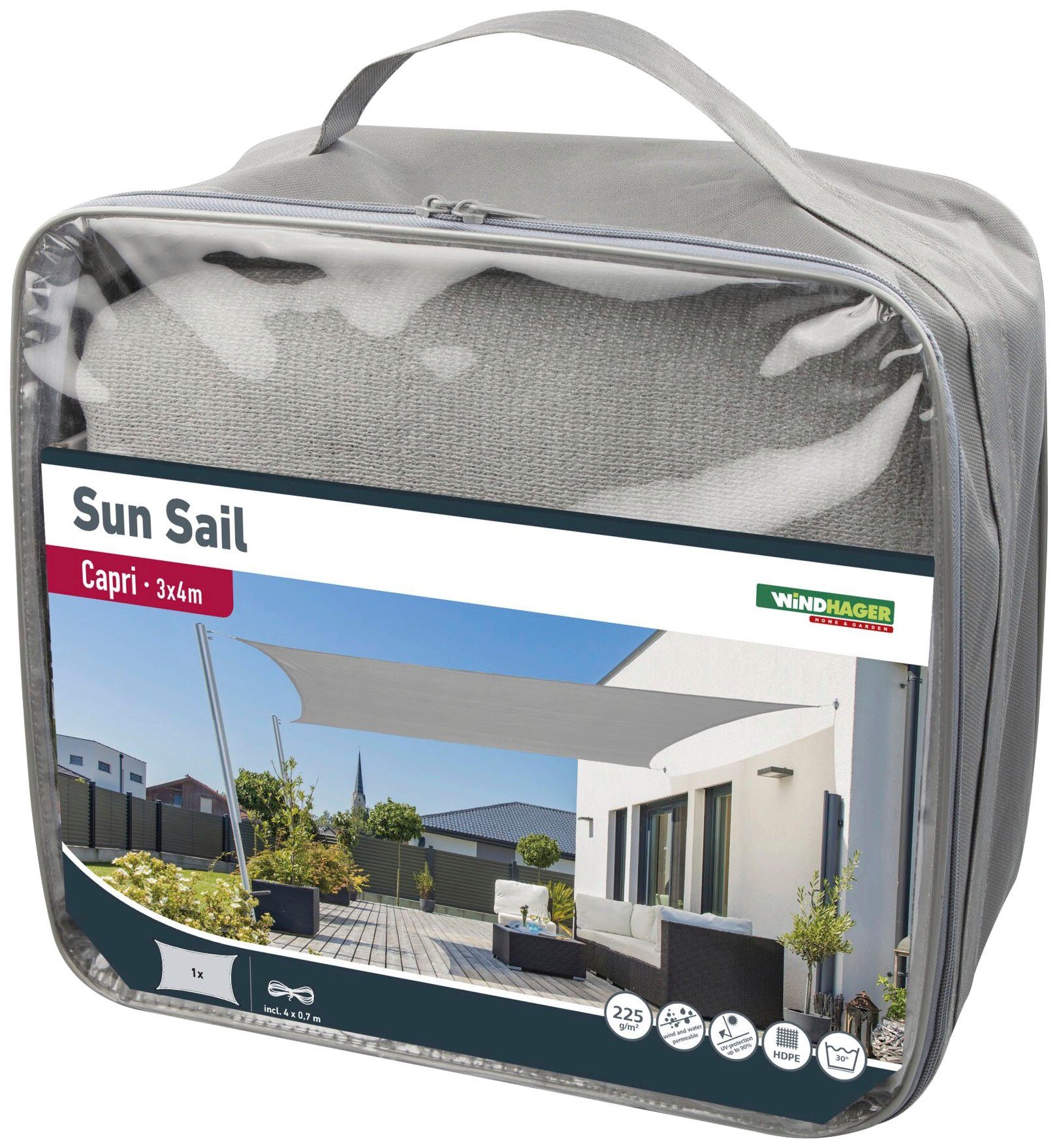 Windhager Sonnensegel Capri Rechteck, 3x4m, grau