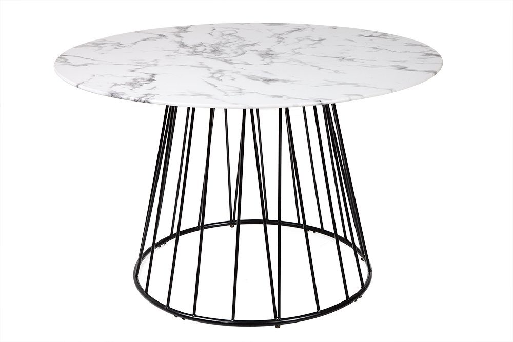 riess-ambiente Esstisch PARIS Ø120cm weiß / schwarz (Einzelartikel, 1-St), Glas · Metall · rund · Marmor-Design · Retro · Küche · Bistro