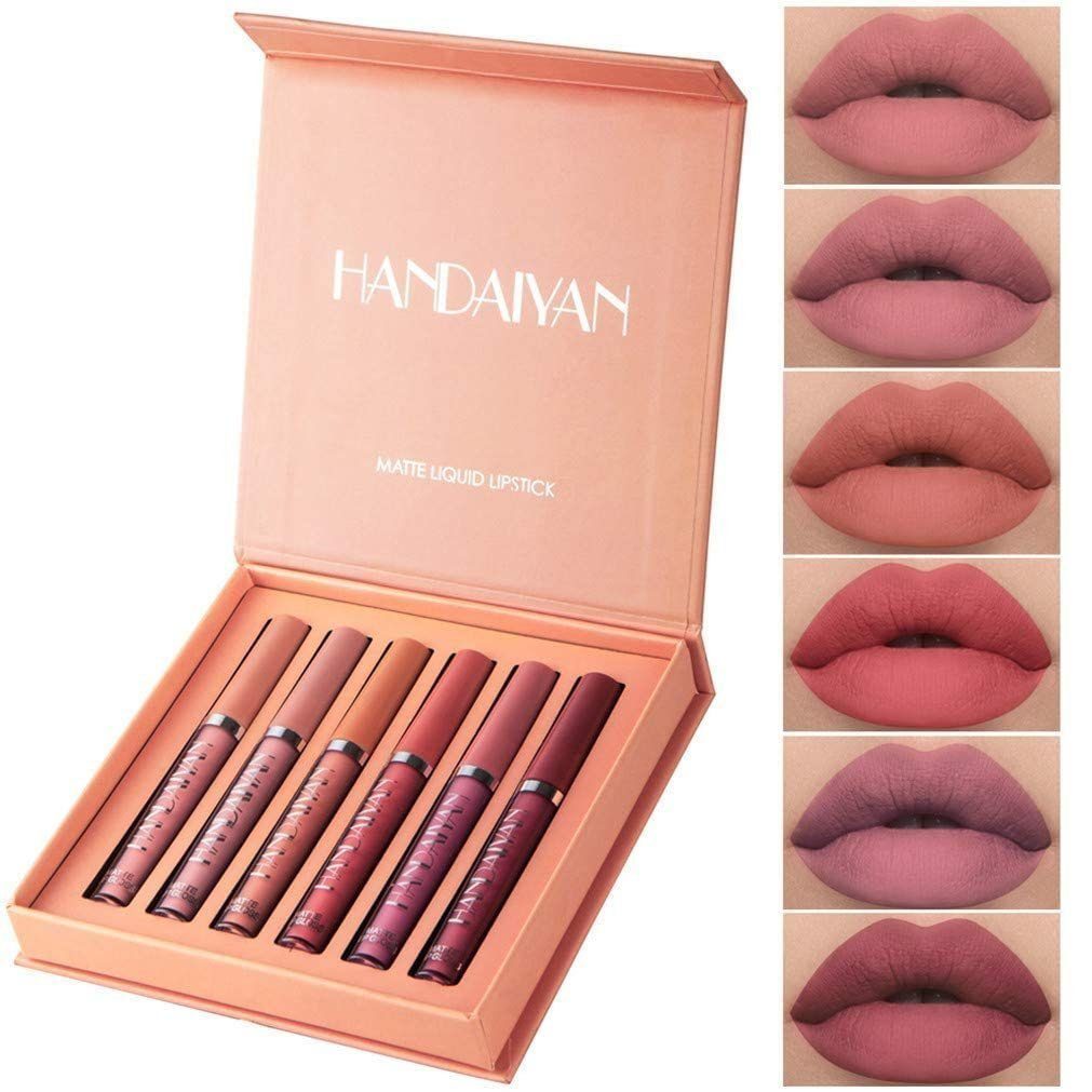 POCHUMIDUU Lippenstift-Set 6 Lippenstift-Set Samtmattes Lipgloss-Set, 6-tlg., Wasserfest, Nicht klebriger Lippenstift