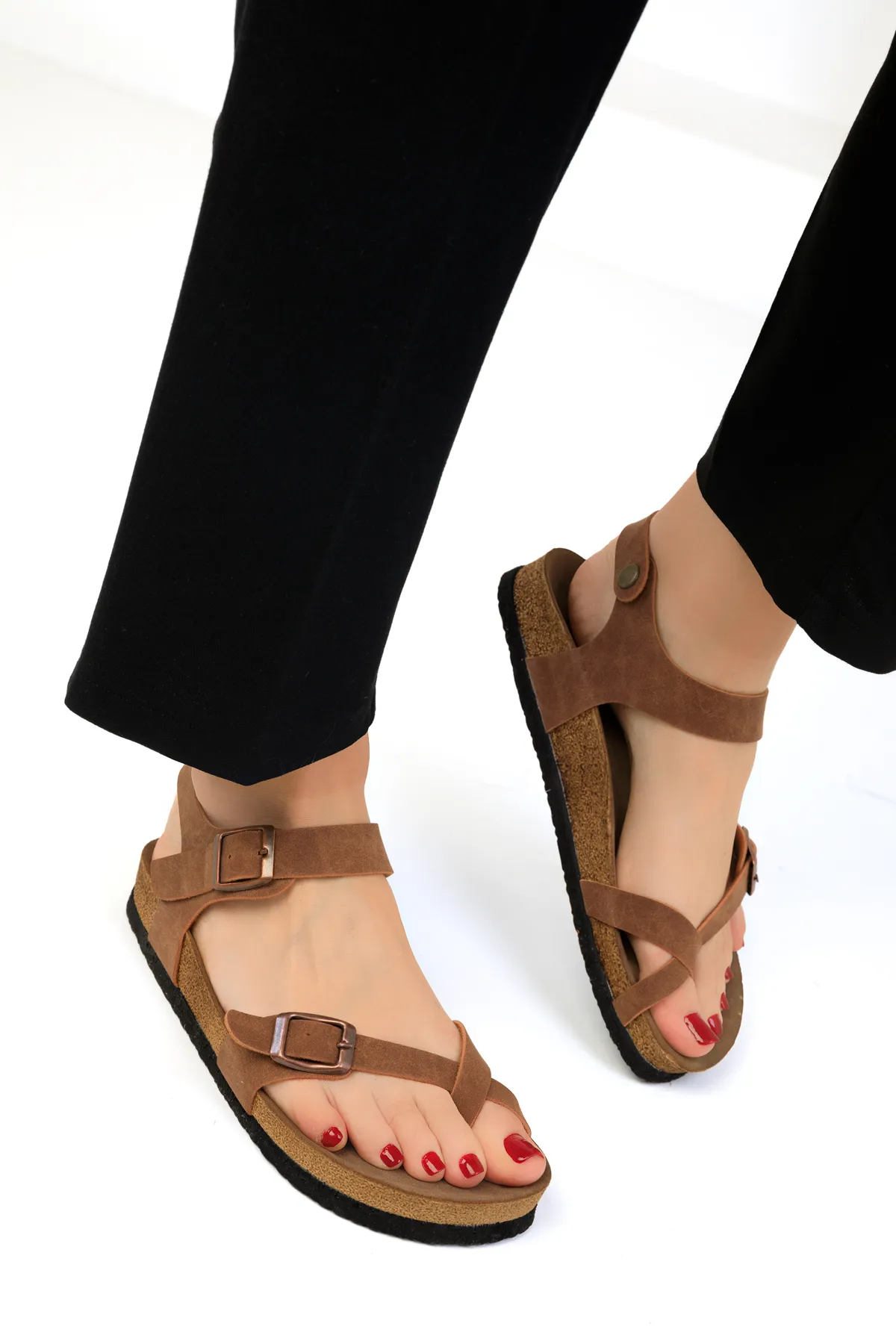 SOHO  Hellbraune Damensandalen 16399