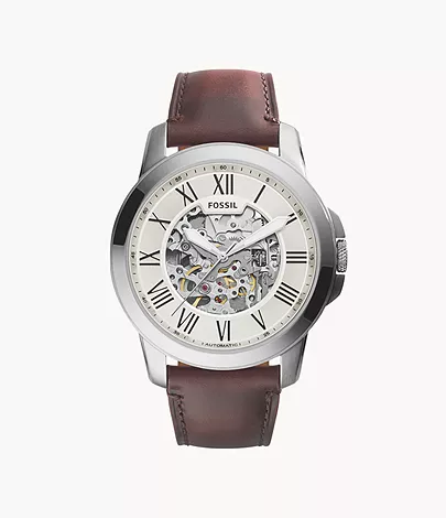 Fossil Herrenuhr Grant Automatik Leder Dunkelbraun