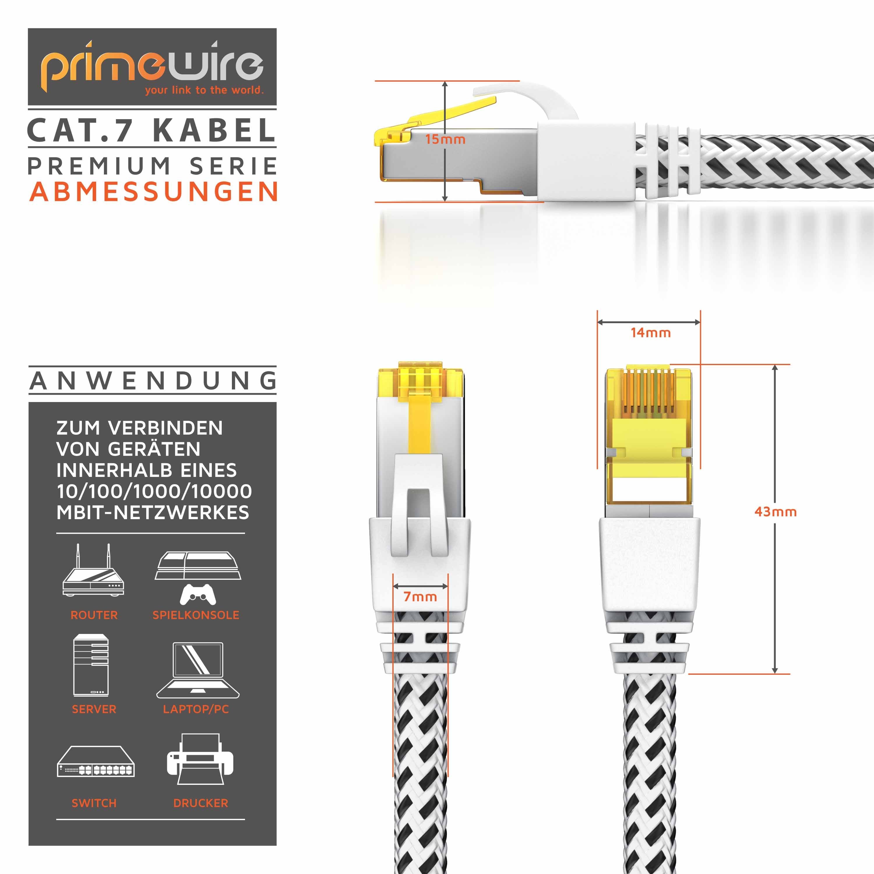 Primewire LAN-Kabel, CAT.7, RJ-45 (Ethernet) (25 cm), CAT 7 Rohkabel, Patchkabel 10 Gbit/s, S/FTP, Netzwerkkabel – 0,25m