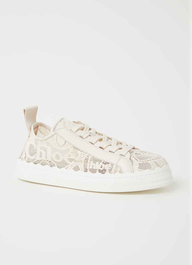 Chloé  Lauren sneaker van kant met kalfsleren details