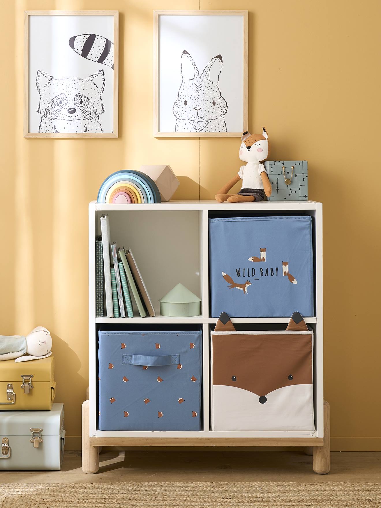 Vertbaudet 3er-Set Kinderzimmer Aufbewahrungsboxen BABY FOX - pack blau