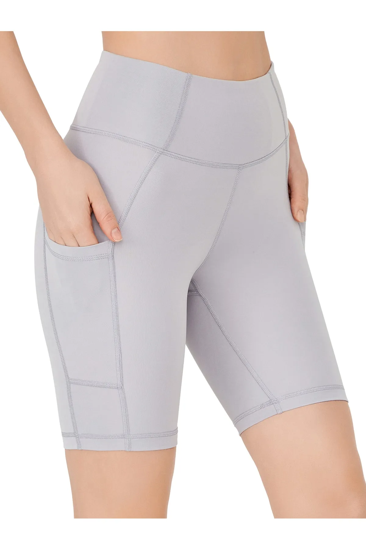 LOS OJOS  Damen-Kompressor-Biker-Shorts mit hoher Taille und doppelter Tasche, kurze Sport-Tights in Grau
