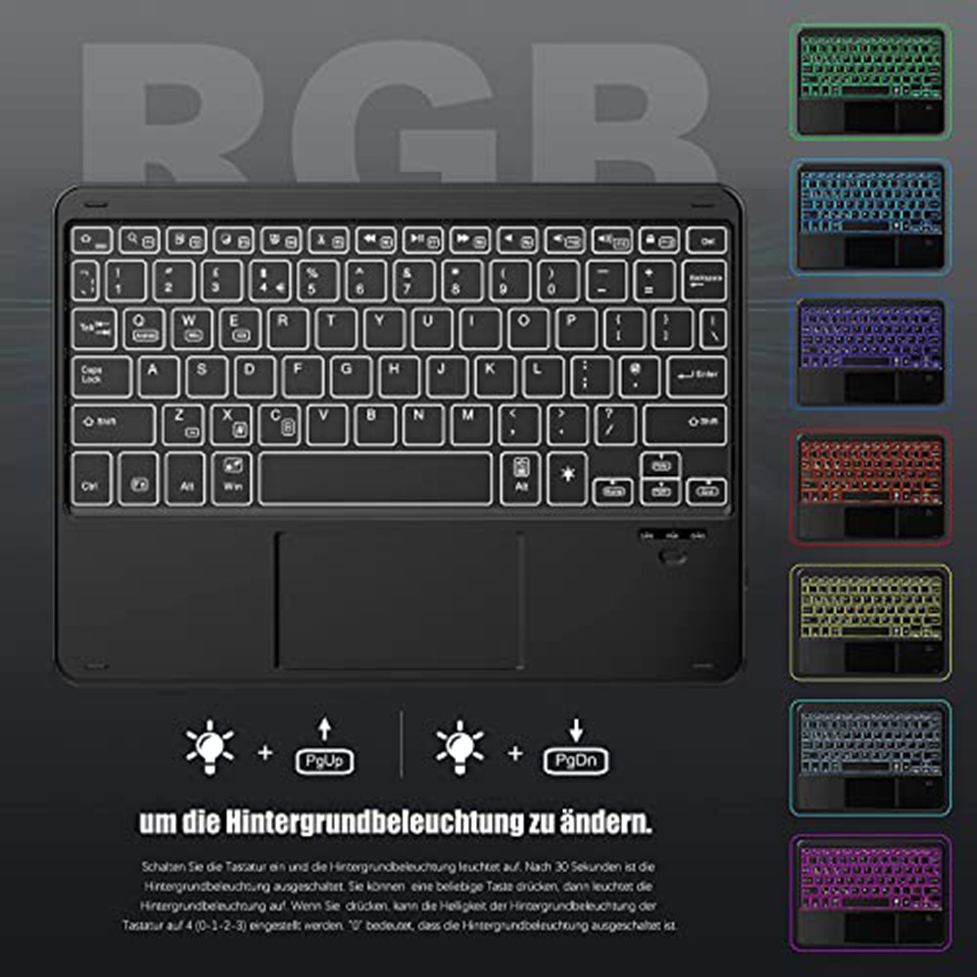 Tisoutec Tastatur Hülle für iPad Pro 12.9 mit Touchpad 2022/2021/2020/2018 Tablet-Tastatur (Kabellose Beleuchtete QWERTZ Tastatur für iPad 12.9(6/5/4/3.Generation)