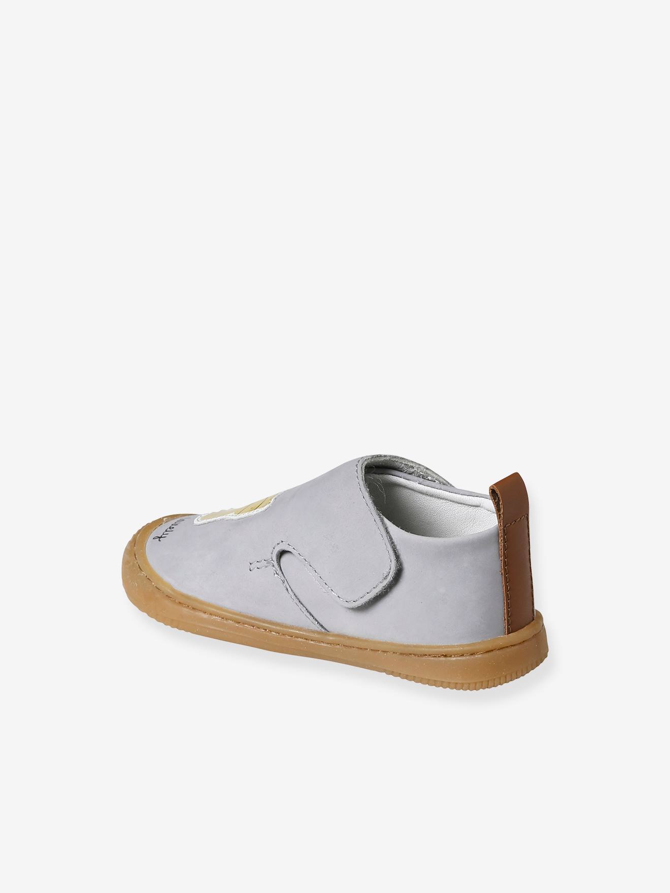 Chaussons scratchés bébé en cuir souple bleu ciel