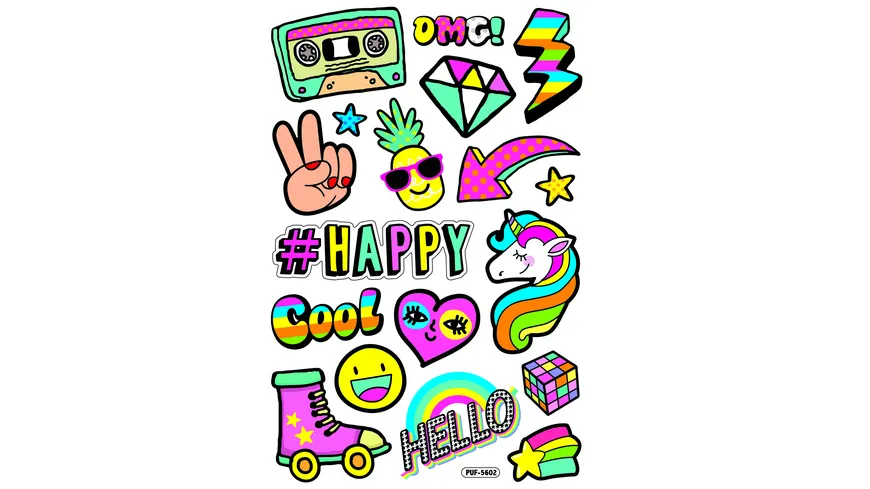 folia Puffy-Sticker HAPPY 10,5x16cm 1 Blatt 18 Sticker