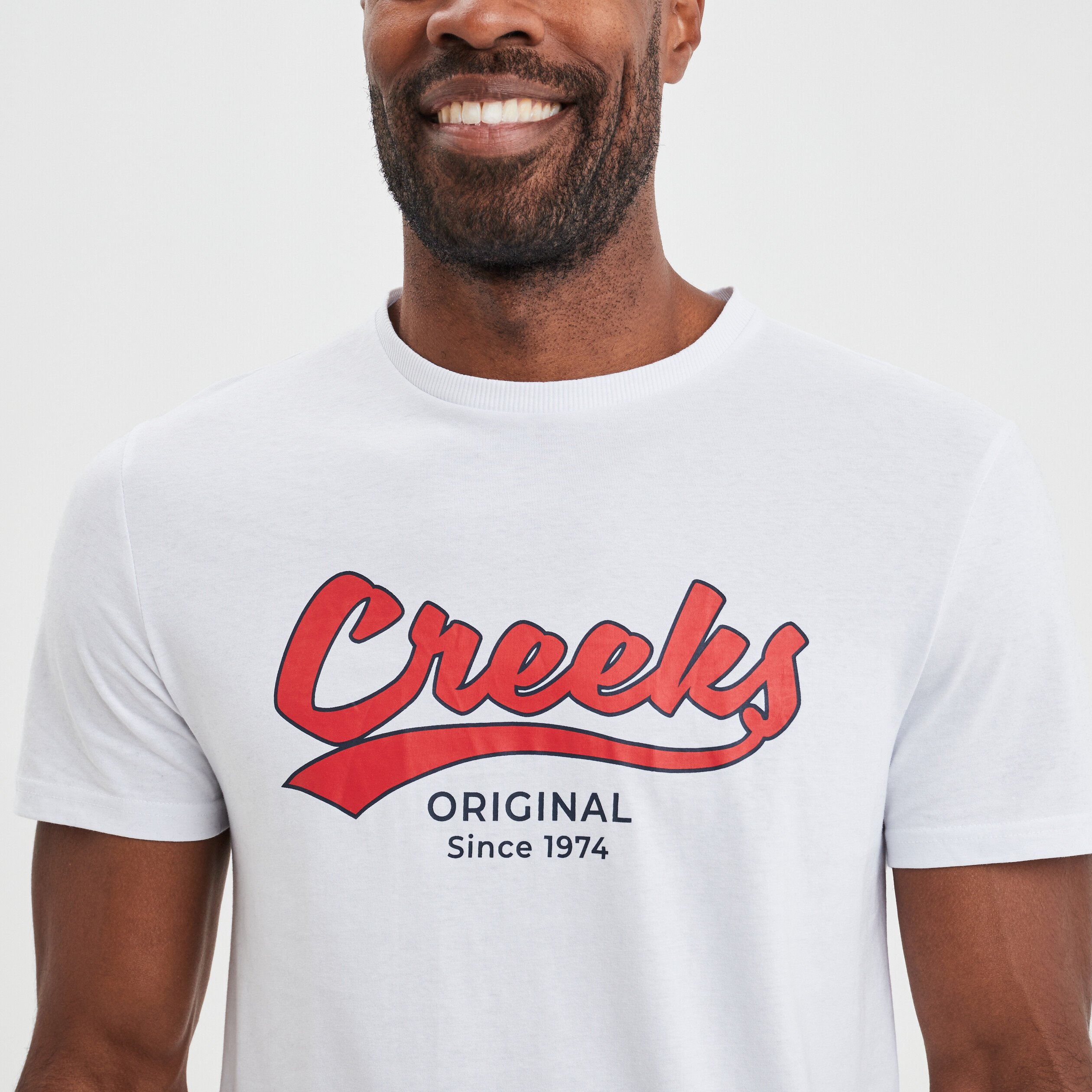 T-shirt col rond manches courtes Creeks blanc homme | La Halle