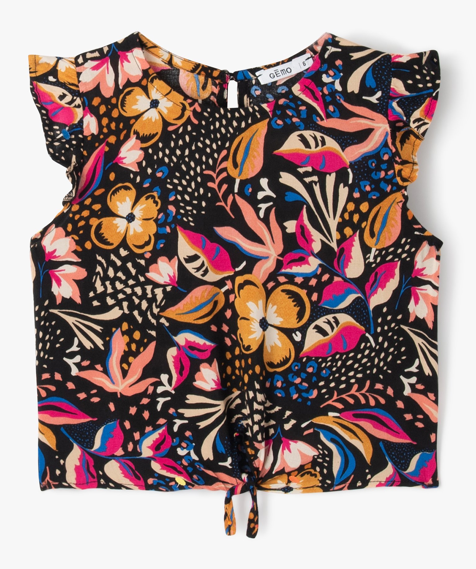 Chemise à motifs fleuris avec volants aux emmanchures fille multicolore | GEMO