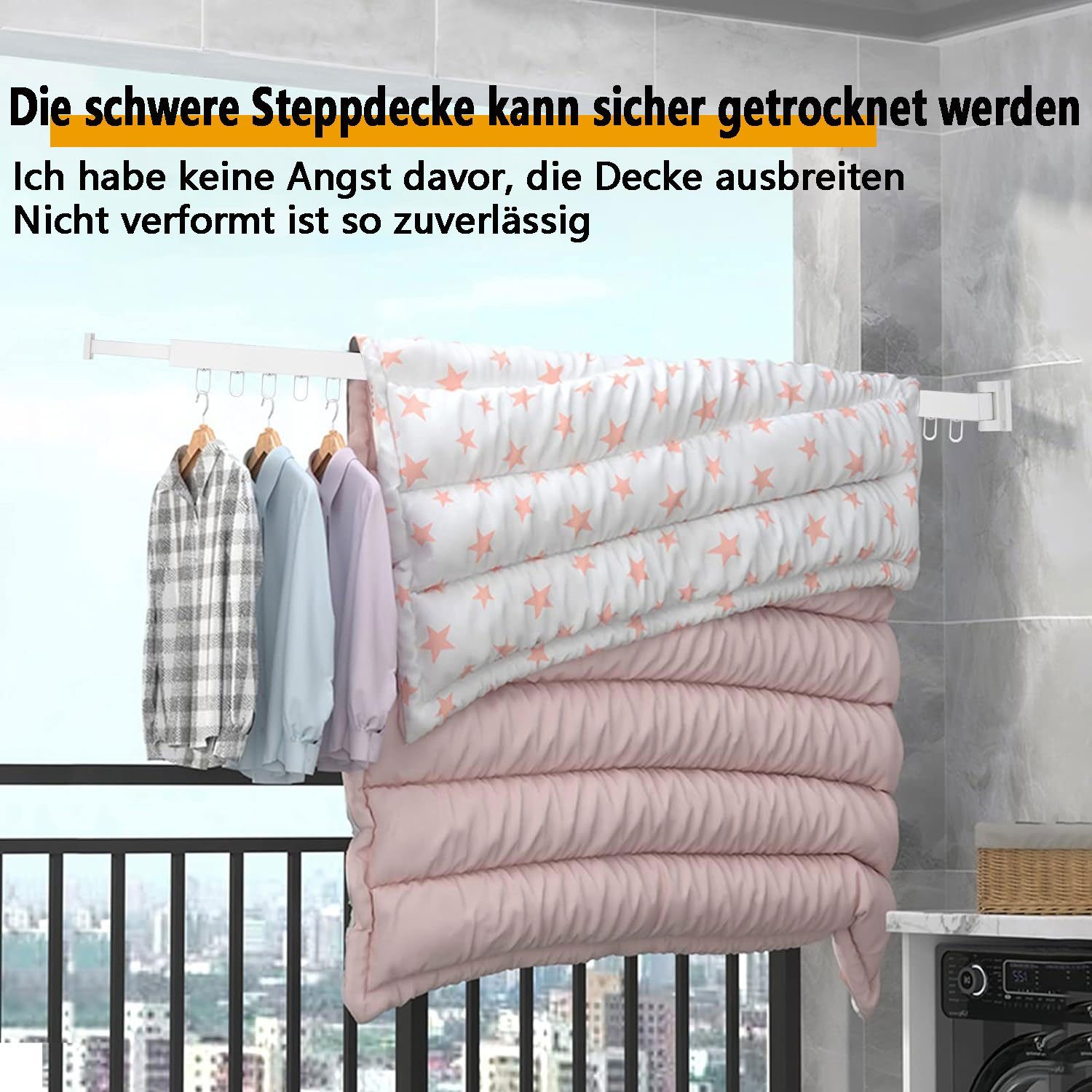 Sarfly Wäscheständer Ausziehbarer Wäscheständer,platzsparend, faltbar langlebig, für Wäsche, Balkon, Bad, Terrasse, Schlafsaal, Wohnung