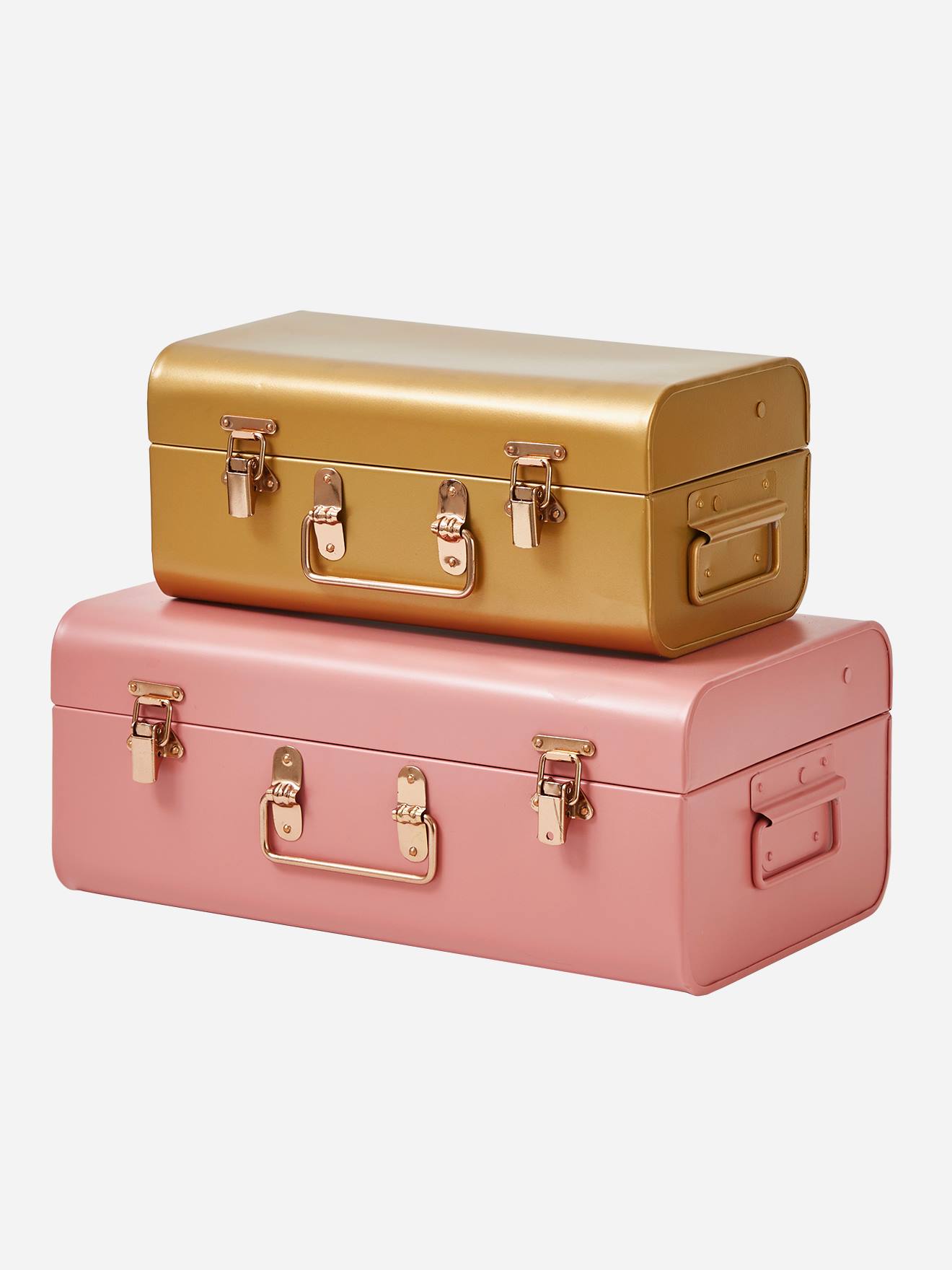 Lot de 2 malles en métal gigognes rose nude
