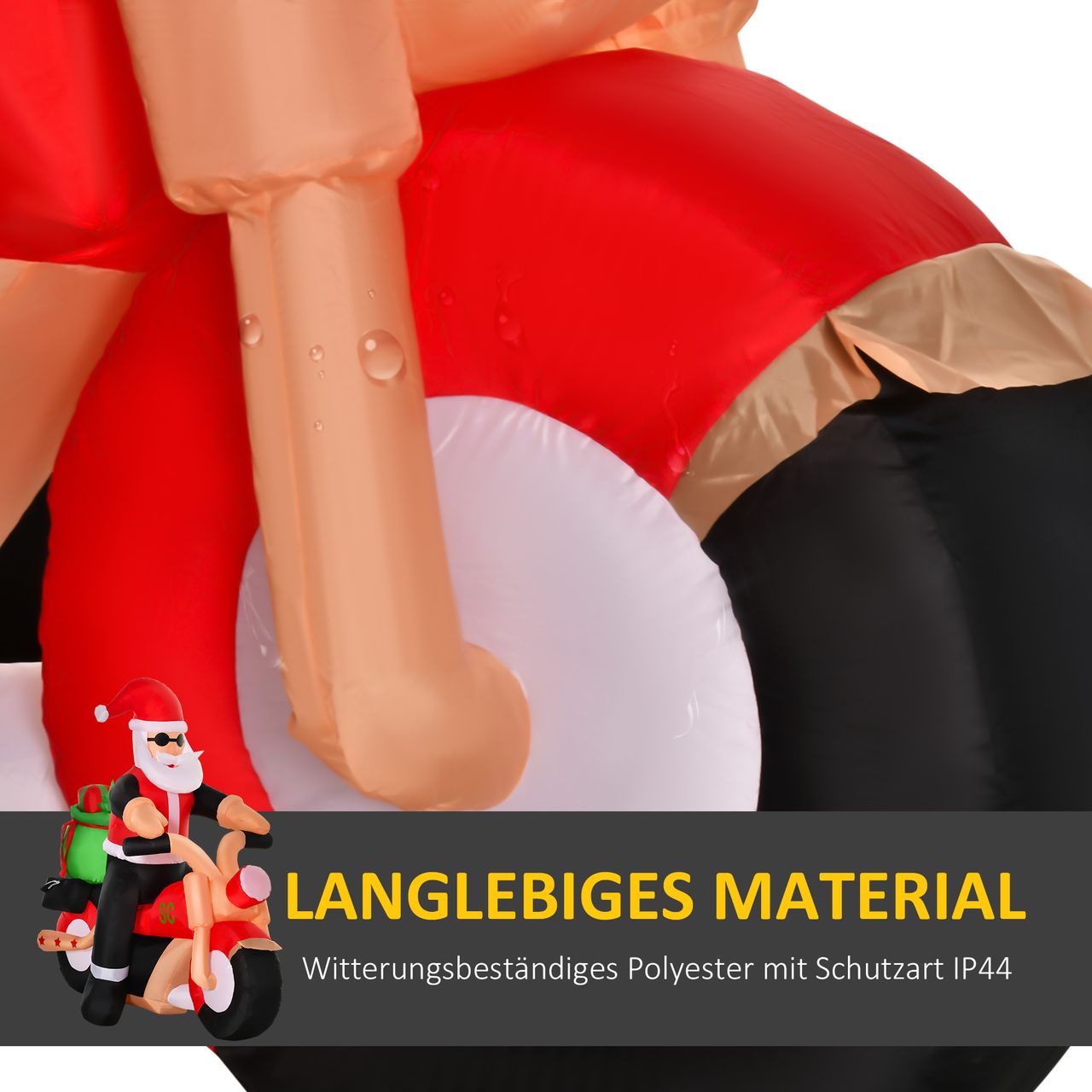 HOMCOM Aufblasbarer Weihnachtsmann auf einem Motorrad 150 cm LED mit Gebläse Weihnachts-Party Weihnachtsdekoration Polyester Weiß Rot Grün 153 x 55 x 150 cm