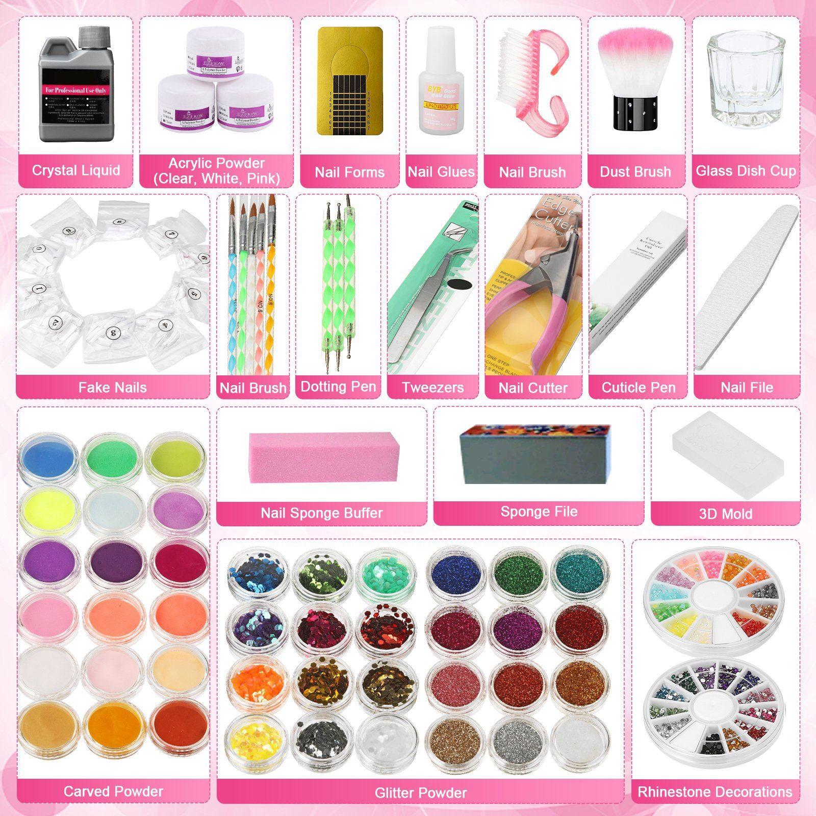 Janolia Gel-Nagellack Nagelstudio-Set 214-Teilig: Professionelles Nageldesign!, 214-tlg., Umfangreiches professionelles Nagelstudio-Set
