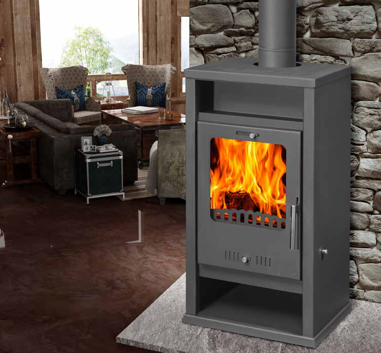 Moeby24 Kaminofen Assos Anthrazit 130mm Rauchrohr 7,78 KW BimSchV 1-2 EEK A