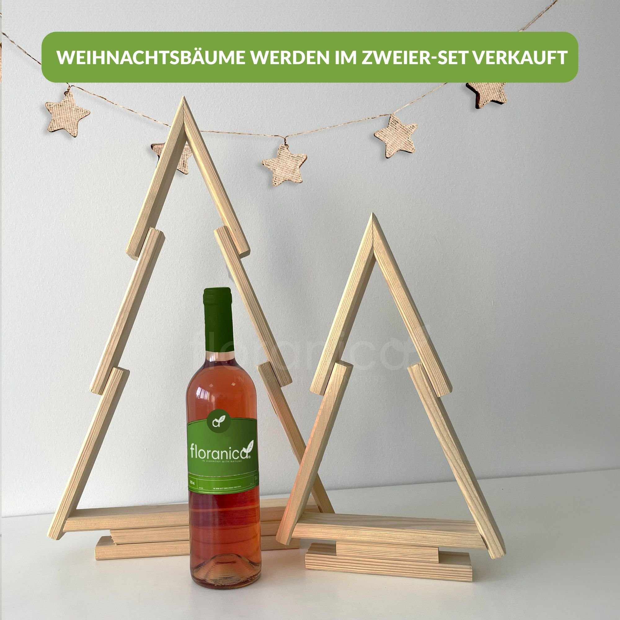Floranica Hängedekoration (2 St), Weihnachtsdeko Weihnachtsbaum Kiefernholz Farbe: Unbehandelt