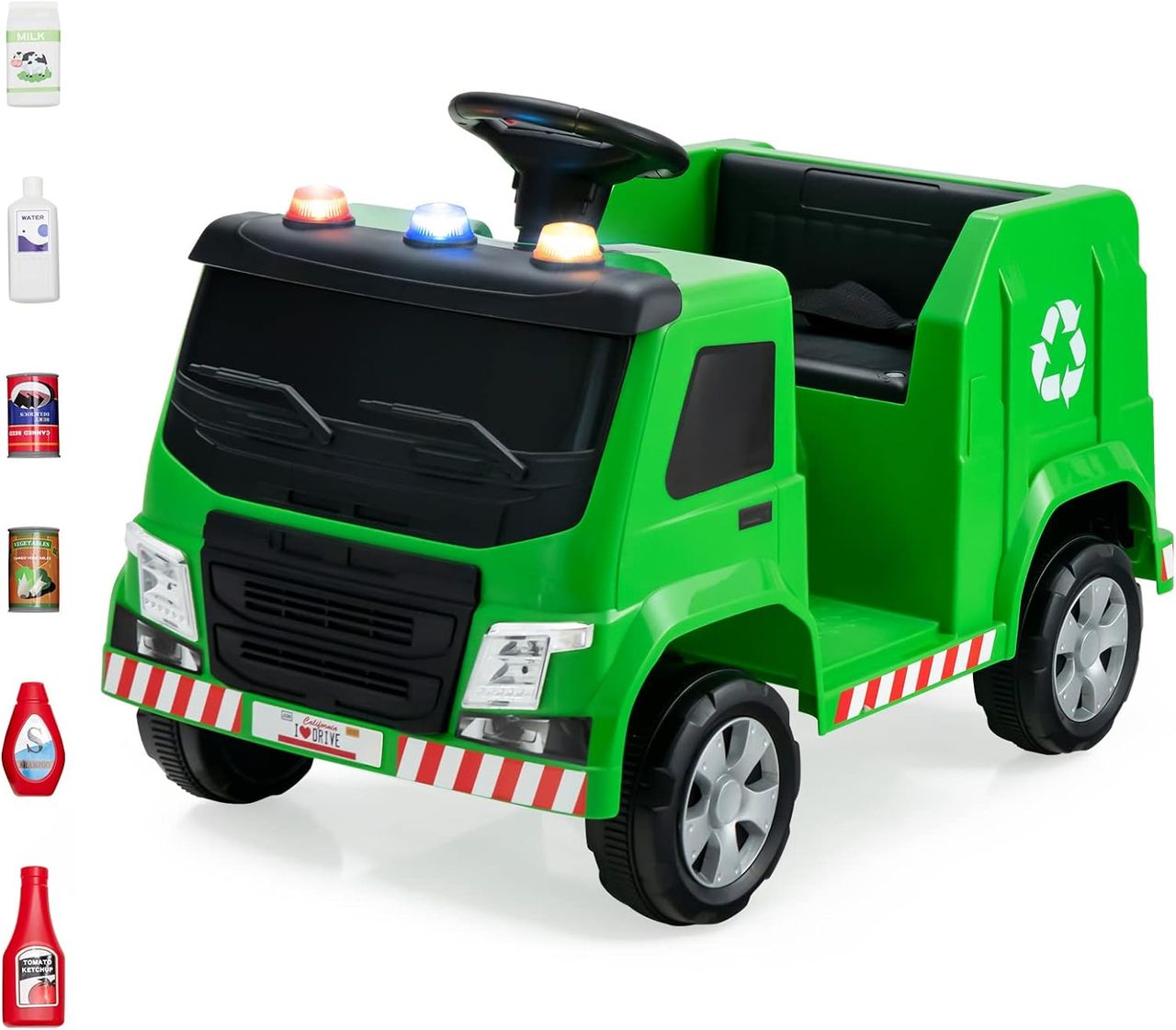 Costway 12V Kinder Aufsitz Müllwagen mit Musik, Hupen und Licht