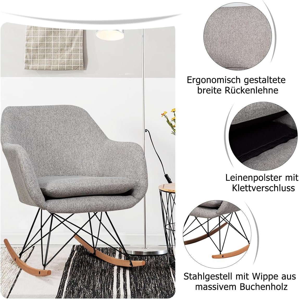 KOMFOTTEU Schaukelstuhl Schwingsessel, mit abnehmbarem Sitzkissen, belastbar bis 120 kg