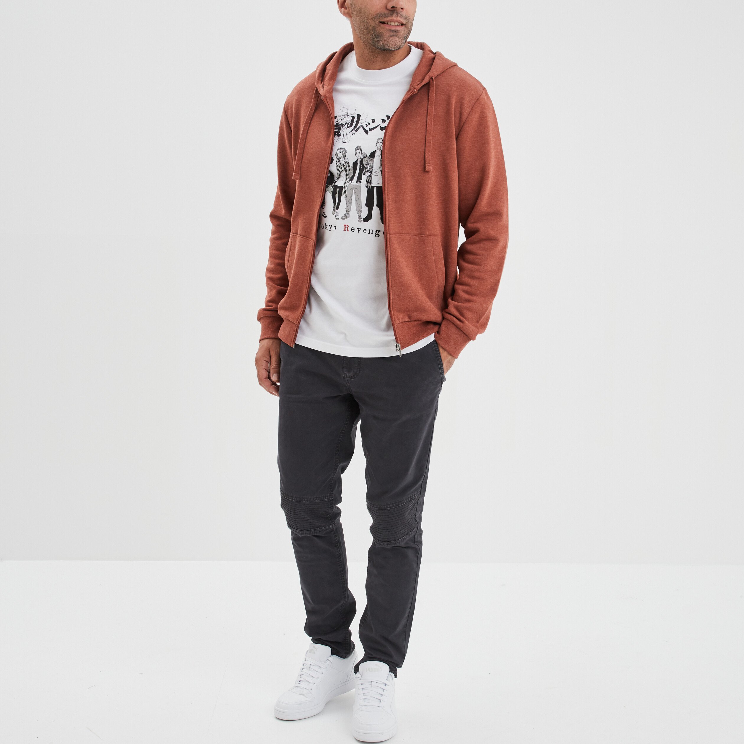 Sweat zippé molleton à capuche marron foncé homme | La Halle