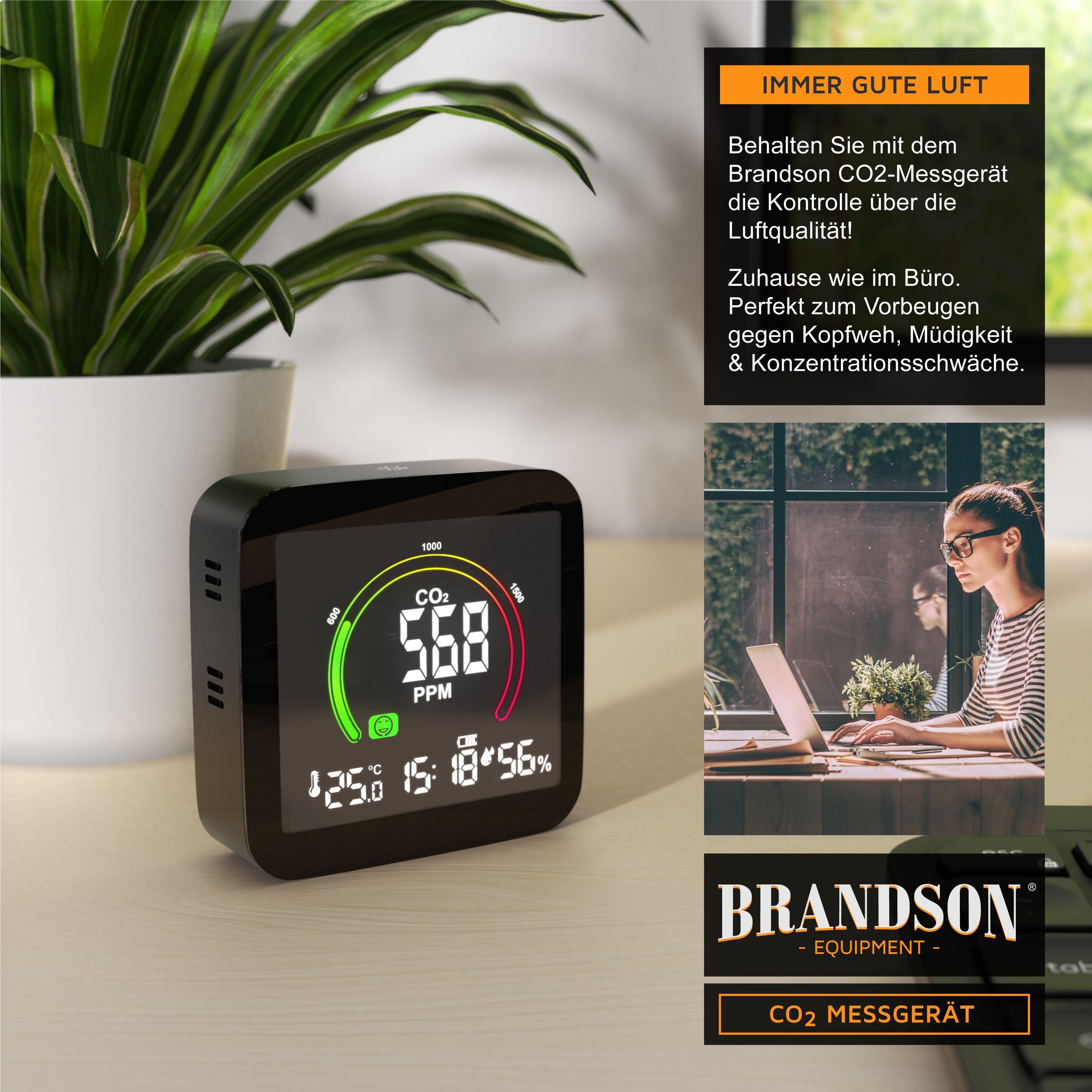 Brandson Gasmelder (CO2 Messgerät, Luftqualität Melder, Kohlendioxidmessung, Warnmelder)