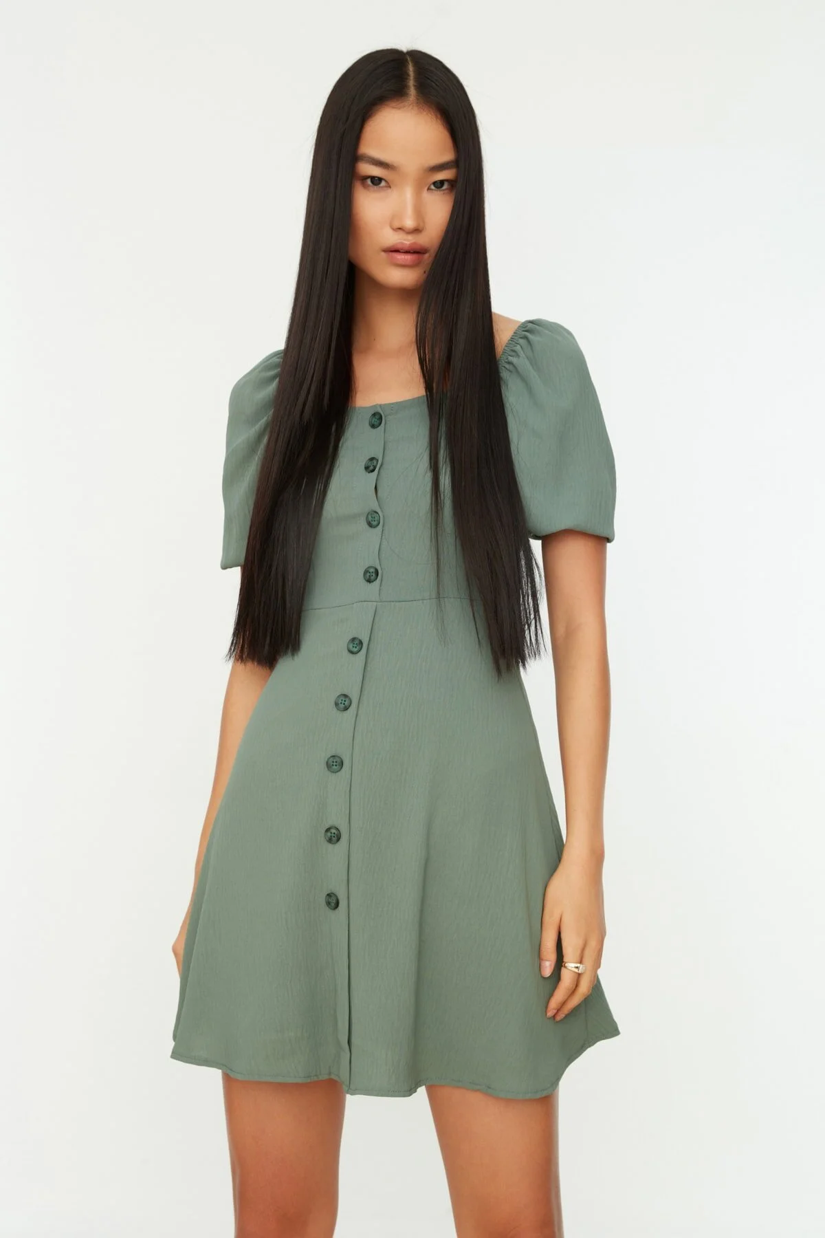 Trendyol Collection  Mintfarbenes A-Linien-Minikleid mit Ballonärmeln aus Webstoff TWOSS20EL2314