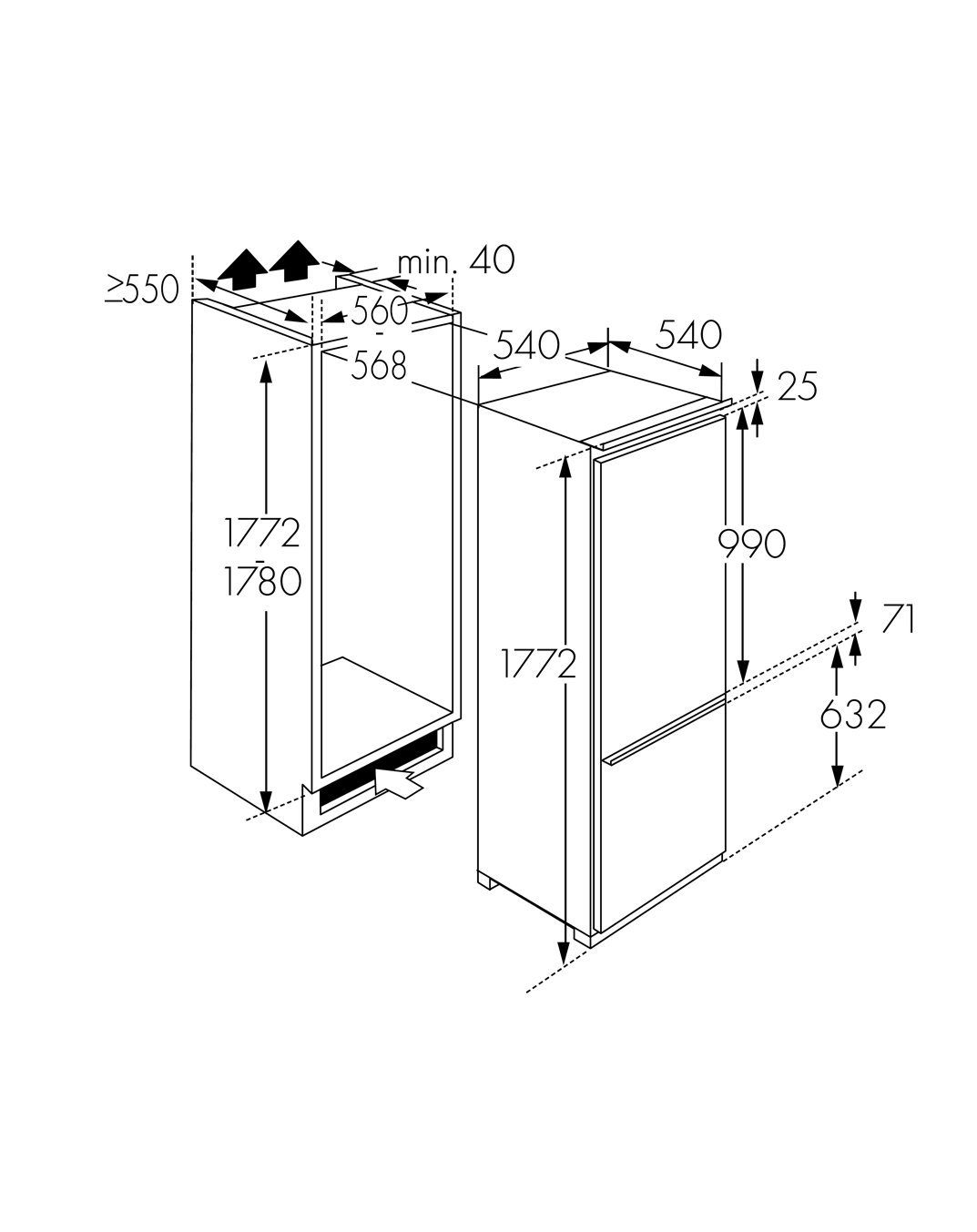 Wolkenstein Kühlschrank Wolkenstein WKG257.4NF EB, 54.00 cm breit